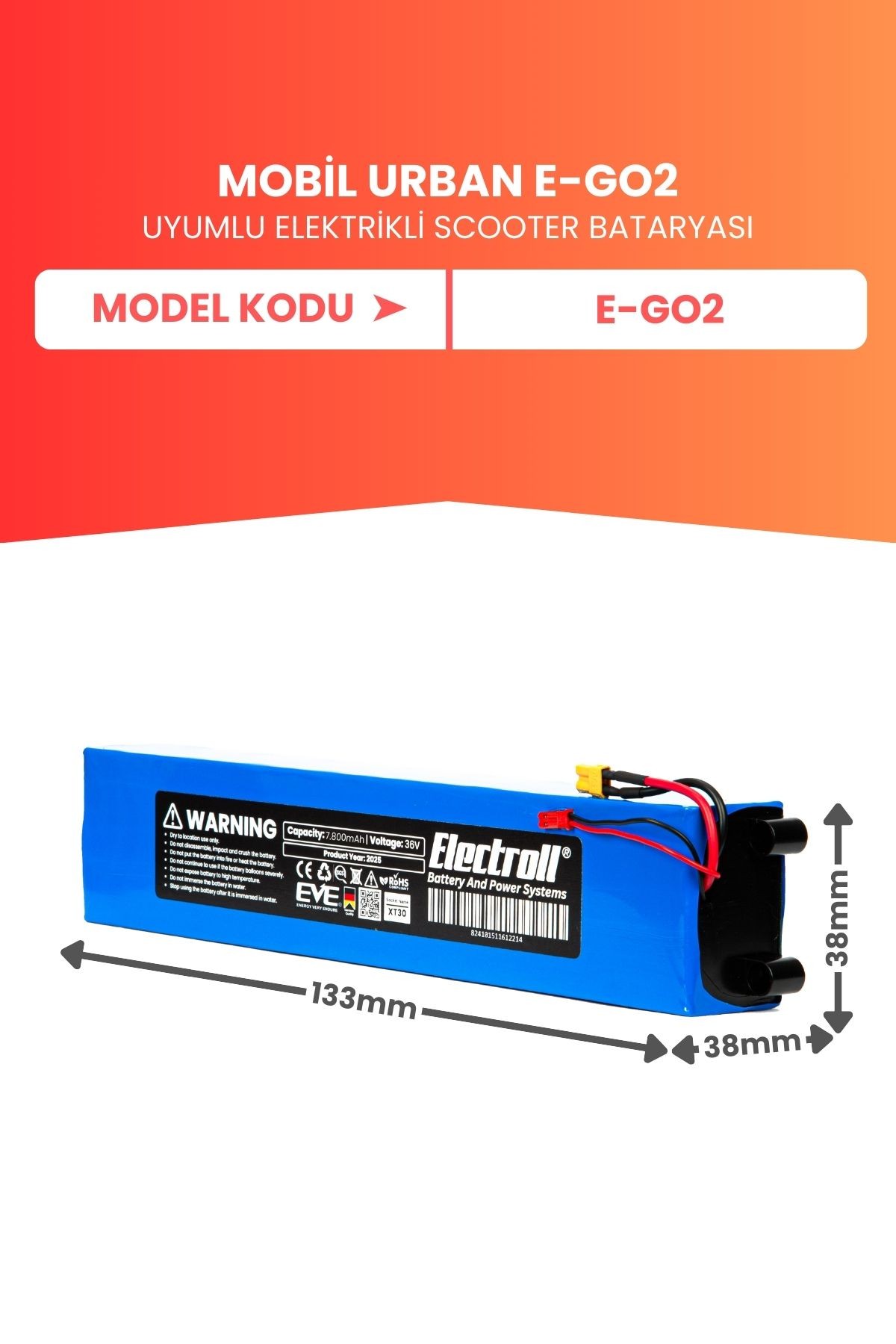Mobil Urban E-GO2 Batarya (YÜKSEK KAPASİTE) 36v 7.800mah Pil Elektrikli Scooter Bataryası