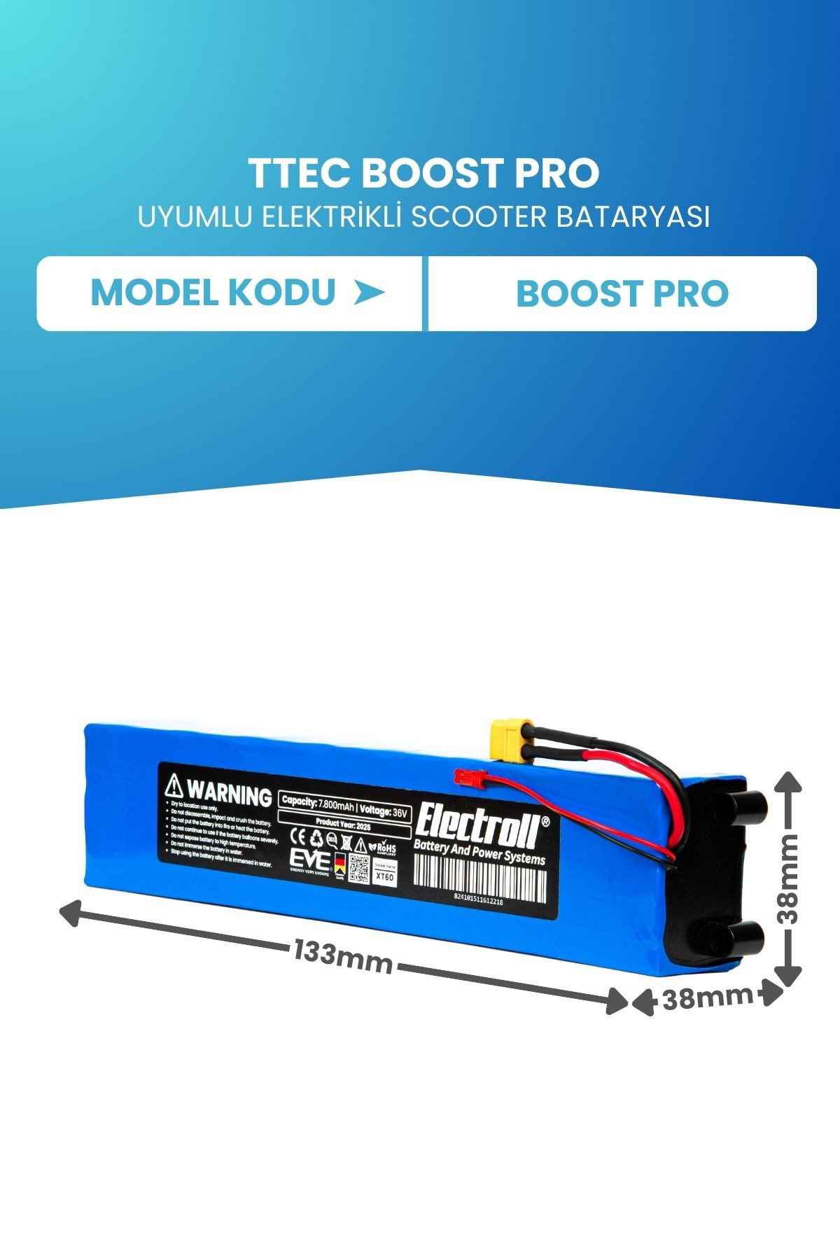 Ttec Boost Pro Elektrikli Scooter Bataryası 7.8Ah Uyumlu