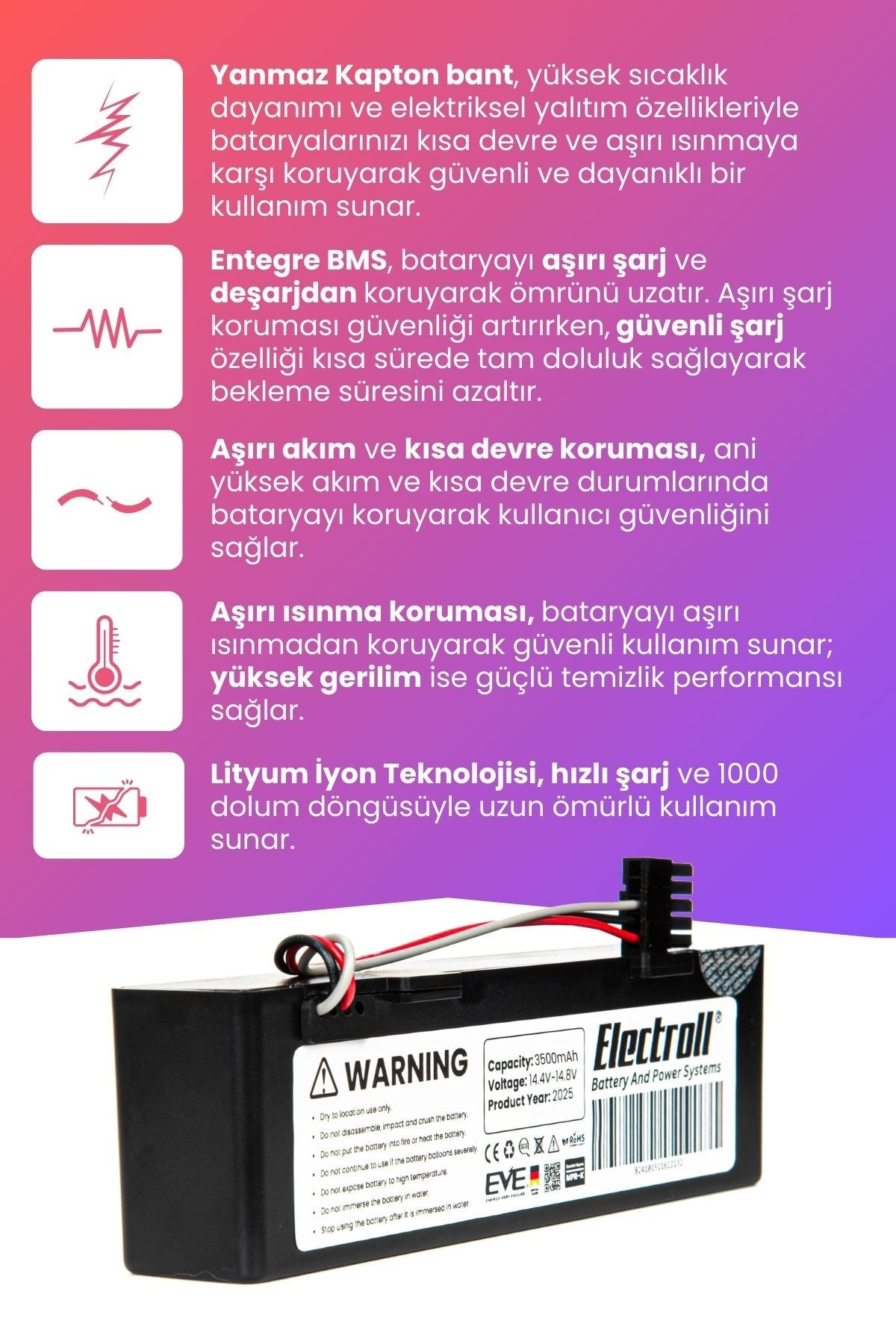 Haier Jx37 Uyumlu Batarya (MAKSİMUM KAPASİTE) 3500mah Kutulu Robot Süpürge Bataryası Değişimi