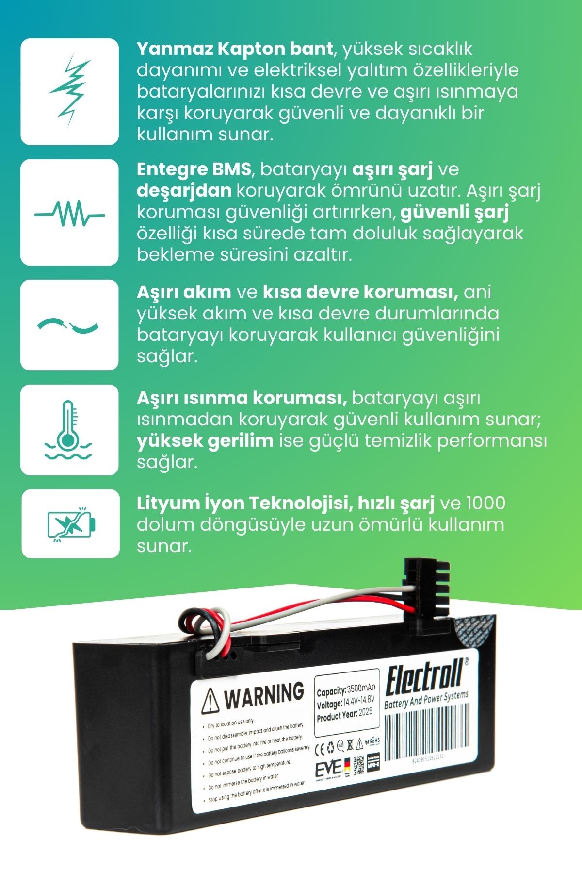 Viomi Se Vacuum Cleaner Uyumlu Batarya (ULTRA YÜKSEK KAPASİTE) 3500mah Kutulu Robot Süpürge Batarya