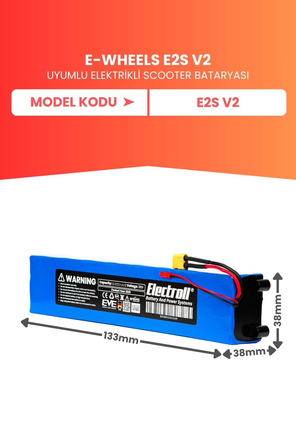 E-Wheels E2s V2 Uyumlu Batarya (YÜKSEK KAPASİTE) 36v 8000mah Pil Elektrikli Scooter Bataryası Değişimi