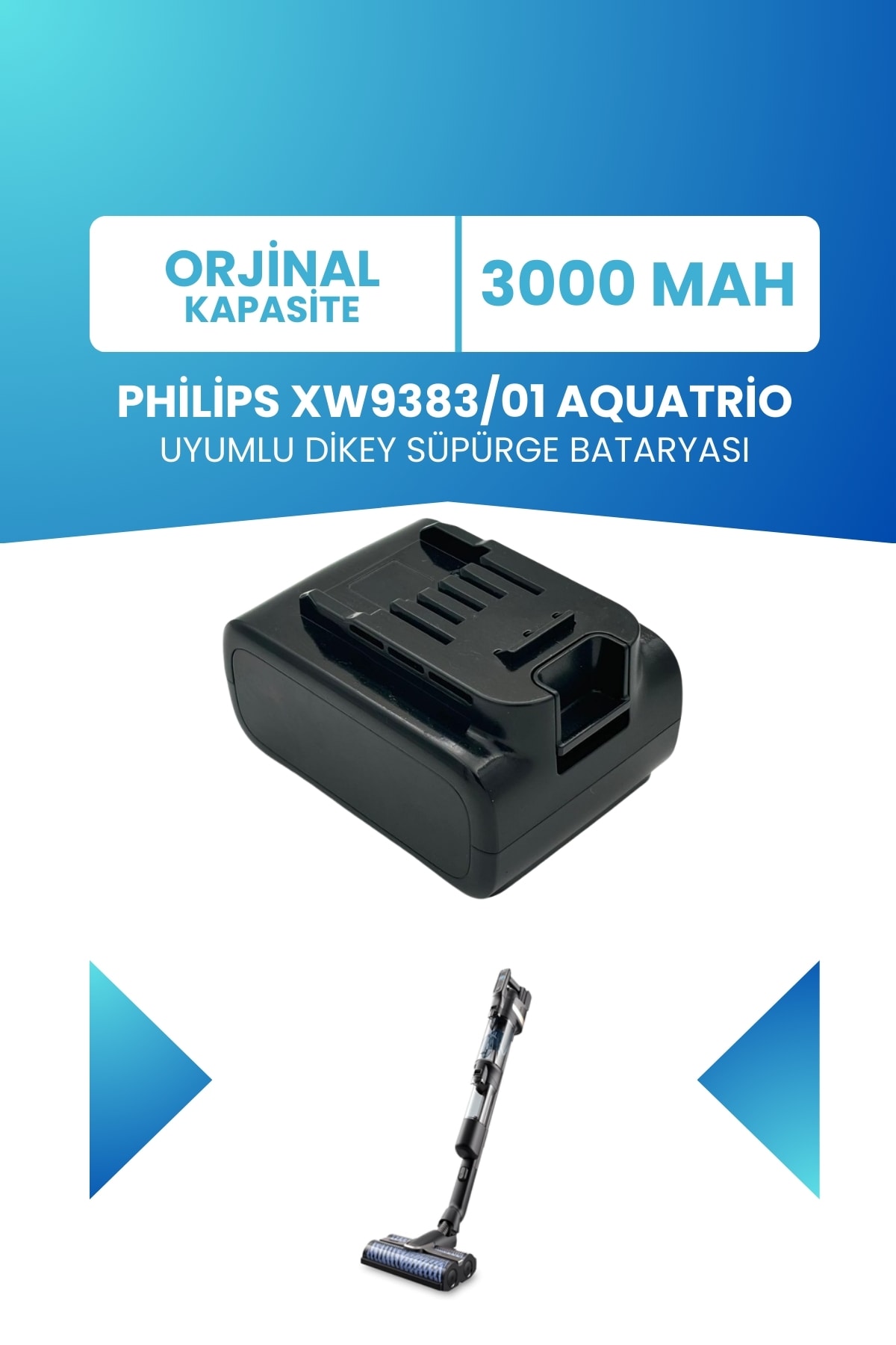 Philips XW9383/01 AquaTrio Uyumlu Batarya (STANDART KAPASİTE)  25.2V 3000mah Pil Şarjlı Dikey Süpürge Bataryası Tamir, Revizyon ve Pil Yenileme