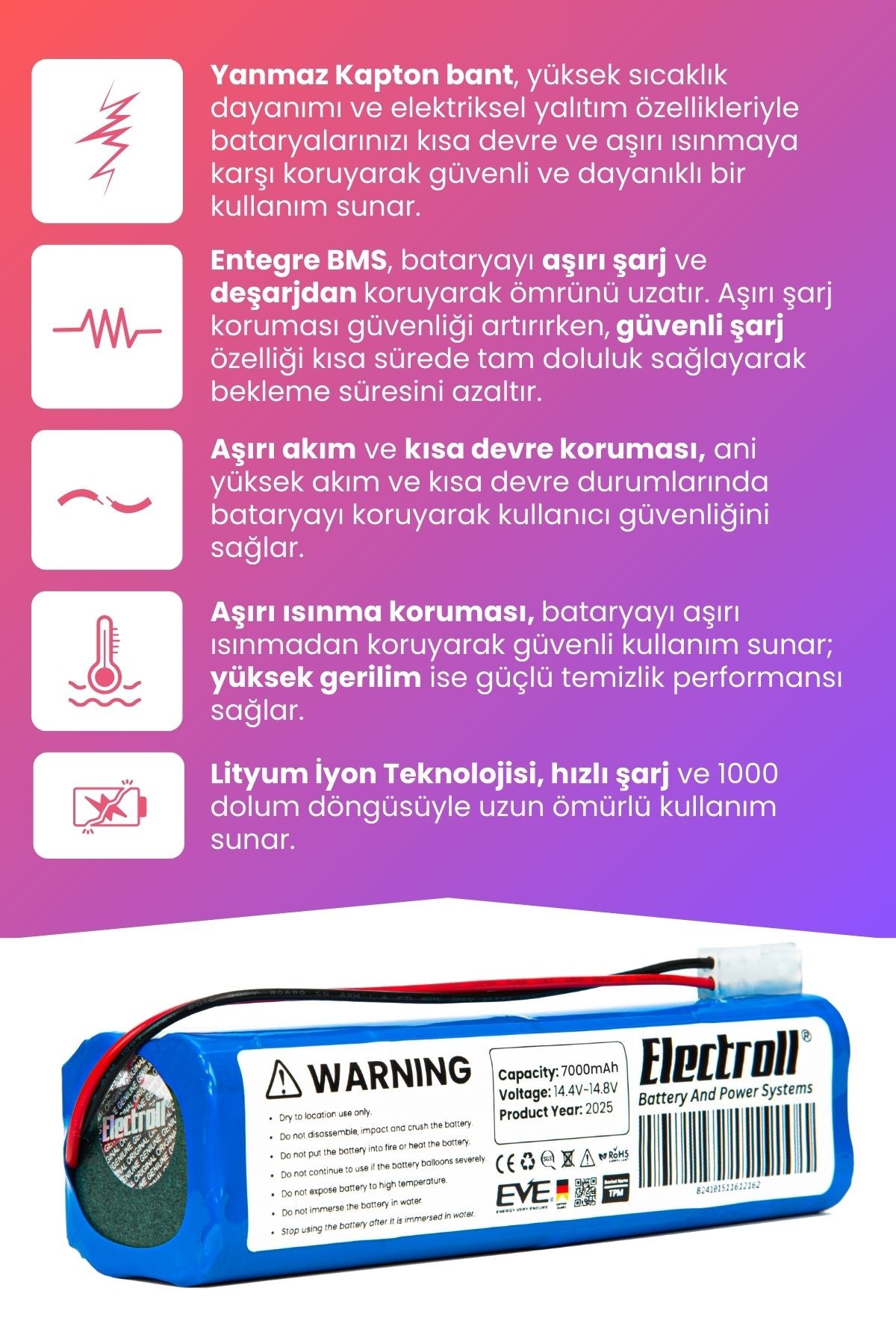 Trident Pro Max Uyumlu Batarya (MAKSİMUM KAPASİTE) 7000mah Pil Robot Süpürge Bataryası Değişimi