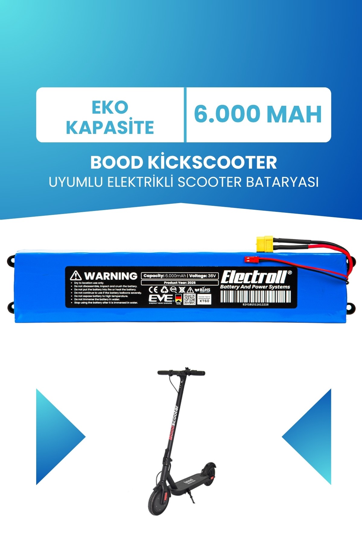 Bood Kickscooter Uyumlu Batarya (Eko Kapasite) 36v 6.000Mah Elektrikli Scooter Bataryası