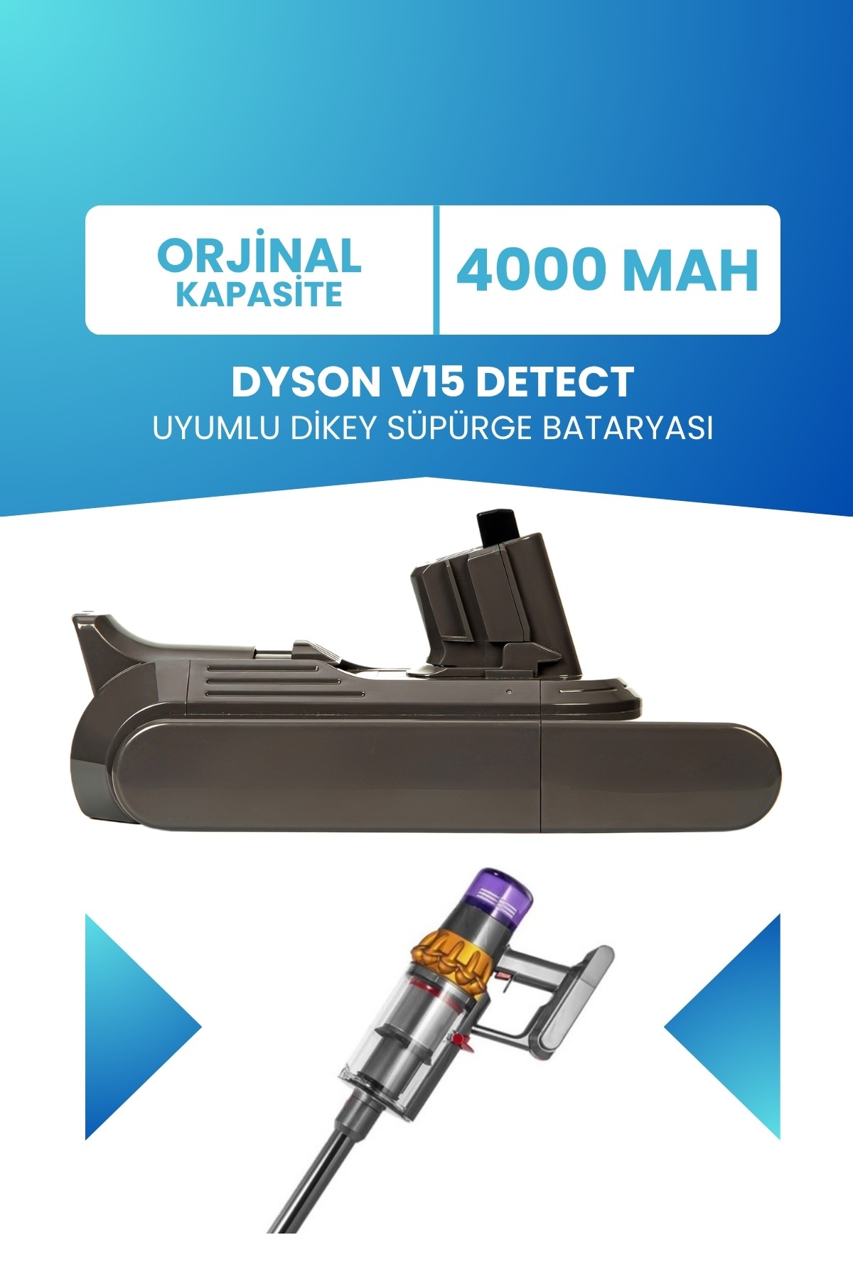 Dyson V15 Detect Uyumlu Batarya (STANDART KAPASİTE) 25.2v 4000mah Pil Dikey Süpürge Bataryası