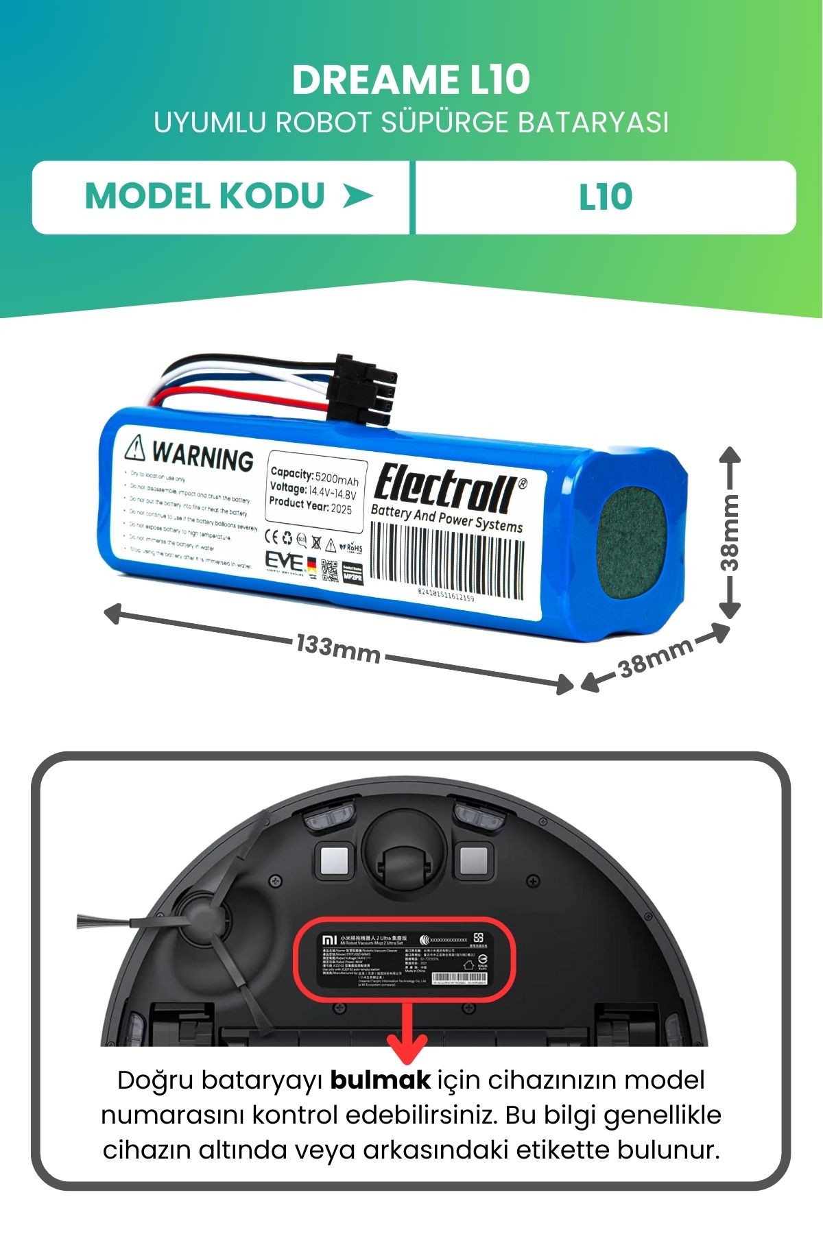 Dreame L10 Uyumlu Batarya (ULTRA YÜKSEK KAPASİTE) 6400mah Pil Robot Süpürge Bataryası Değişimi