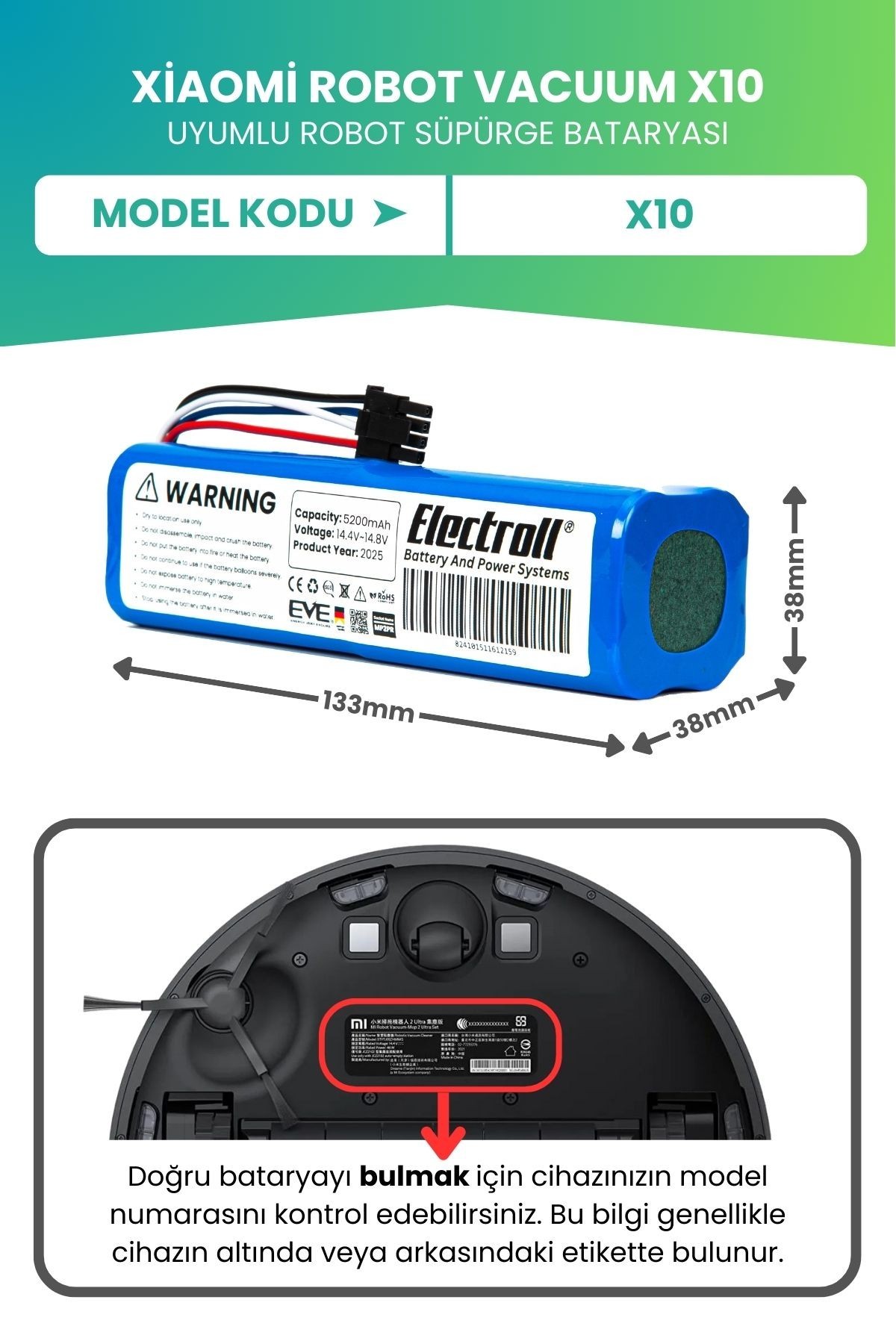 Xiaomi Robot Vacuum X10 Uyumlu Batarya (ULTRA YÜKSEK KAPASİTE) 6400mah Pil Robot Süpürge Bataryası