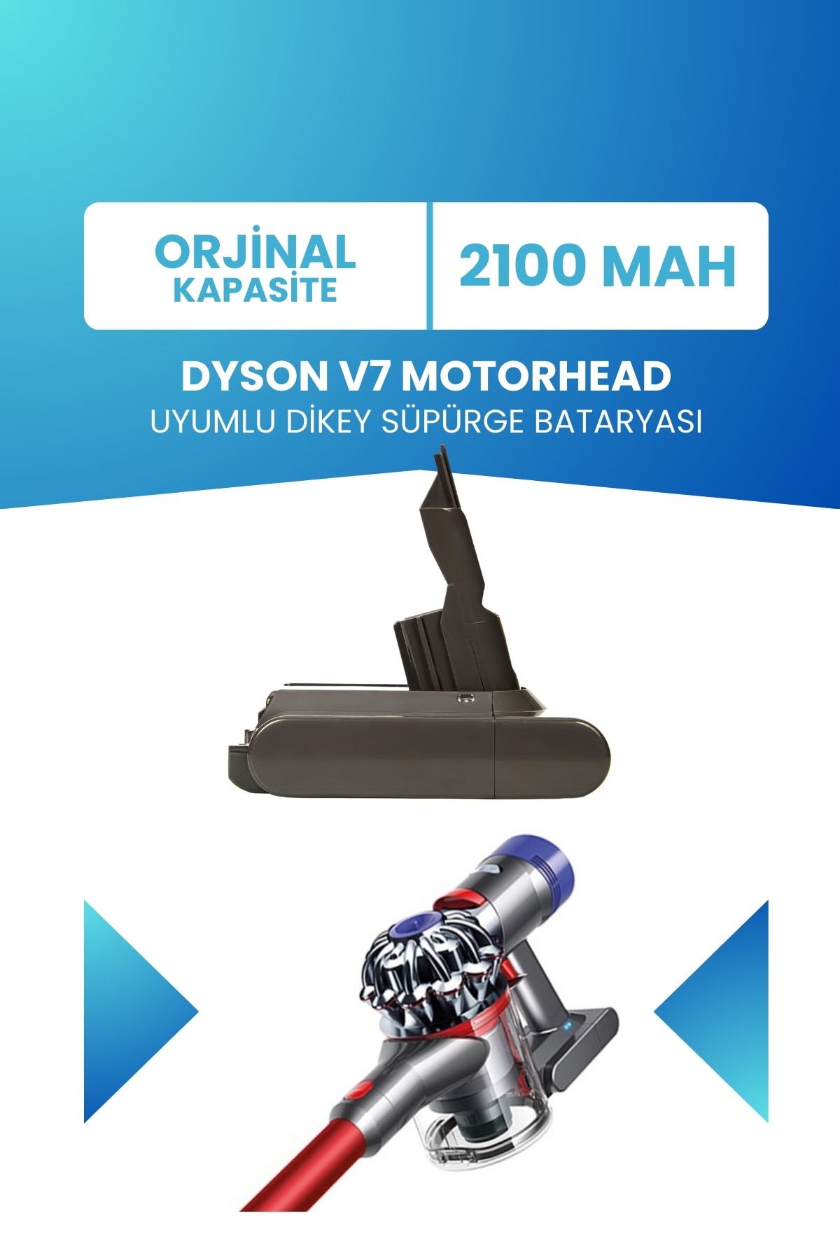 Dyson V7 Motorhead Uyumlu Batarya (STANDART KAPASİTE) 21.6 V 2100mah Dikey Süpürge Bataryası