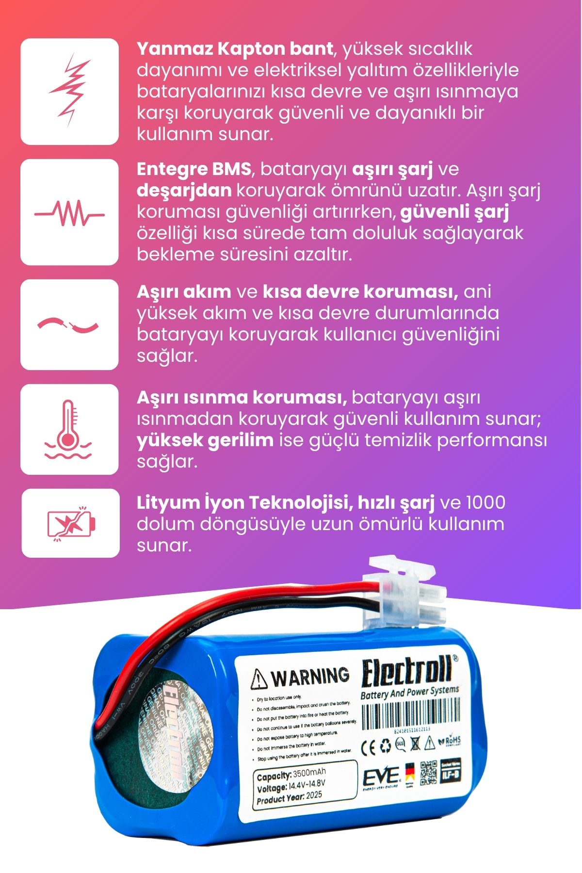 Ilıfe A7 Uyumlu Batarya (MAKSİMUM KAPASİTE) 3500mah Pil Robot Süpürge Bataryası