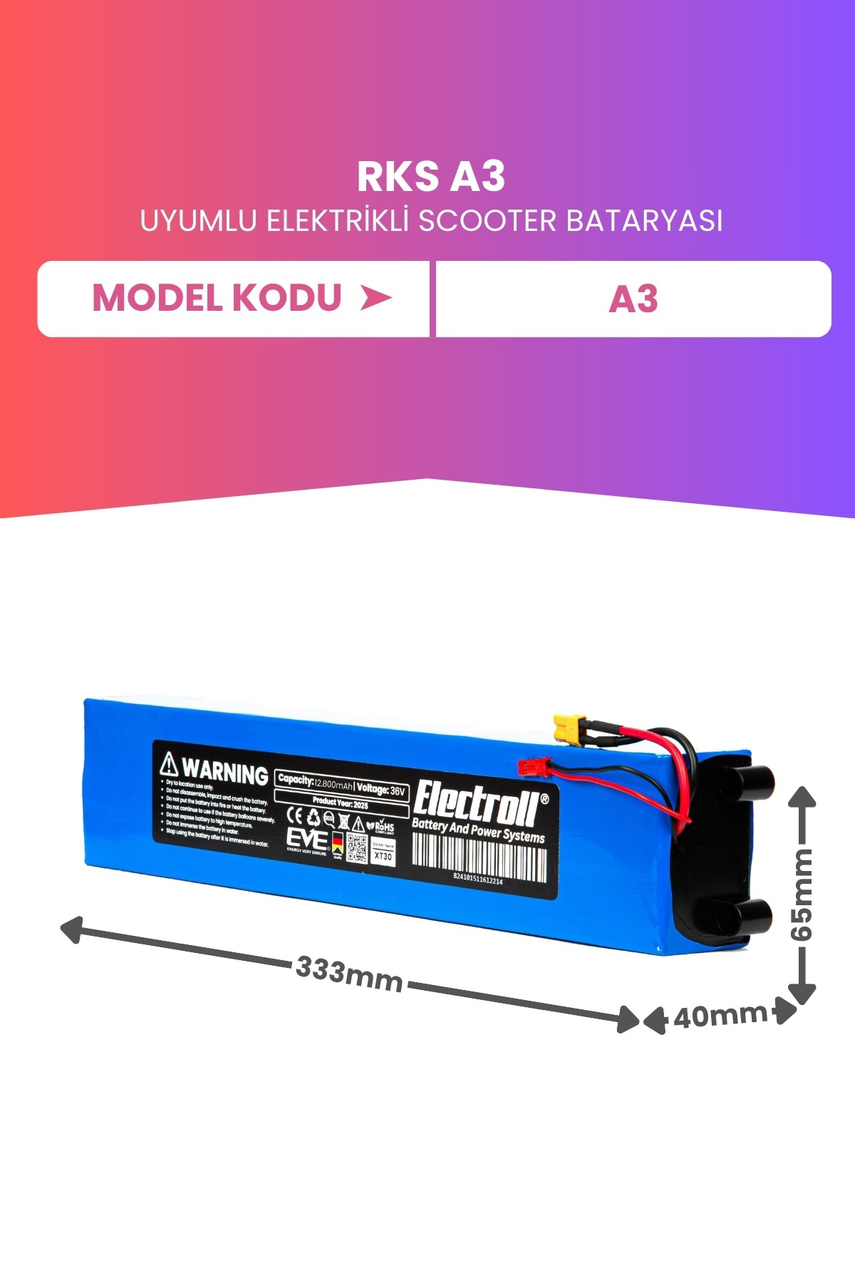 RKS A3 Uyumlu Batarya (Maksimum Kapasite) 36v 12.800Mah Elektrikli Scooter Bataryası