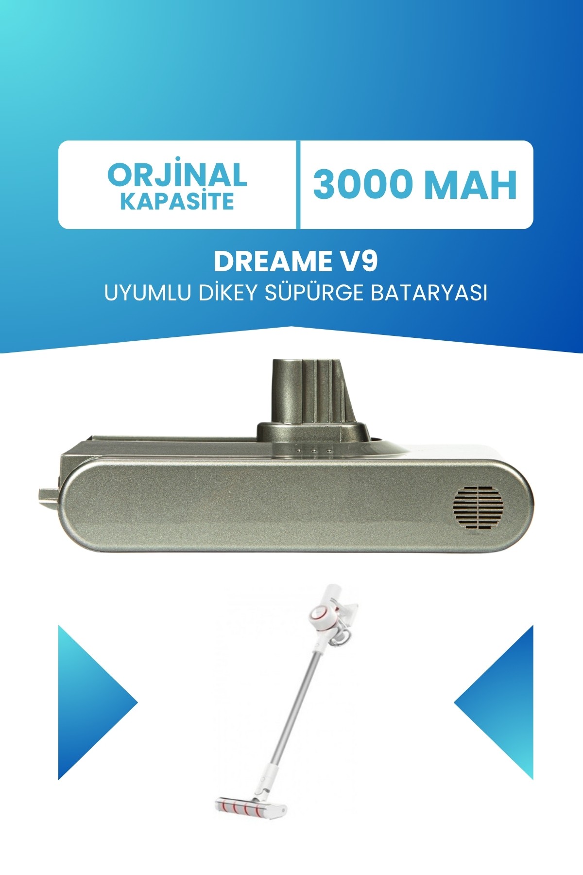Dreame V9 Uyumlu Batarya (ORJİNAL KAPASİTE) 25.2 V 3000mah Pil Şarjlı Dikey Süpürge Bataryası