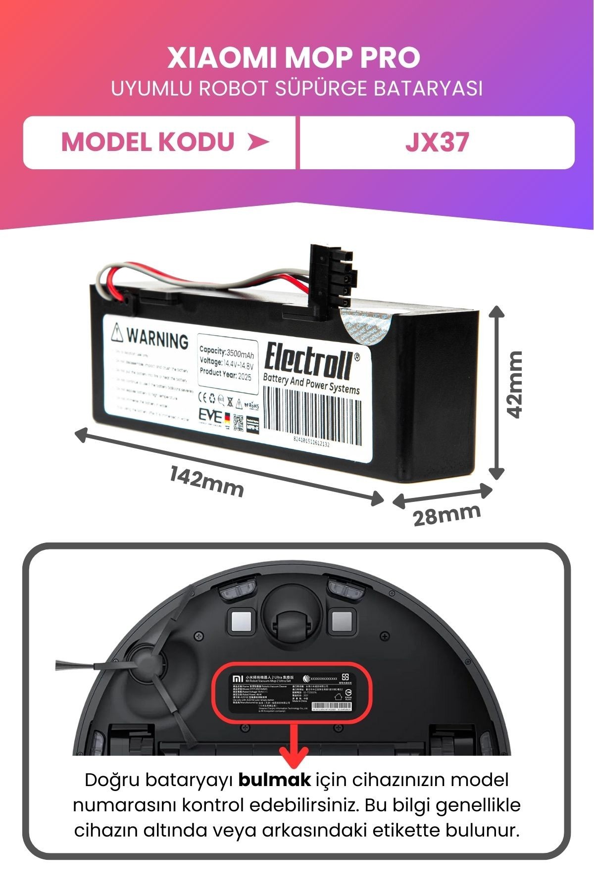 Haier Jx37 Uyumlu Batarya (MAKSİMUM KAPASİTE) 3500mah Kutulu Robot Süpürge Bataryası Değişimi