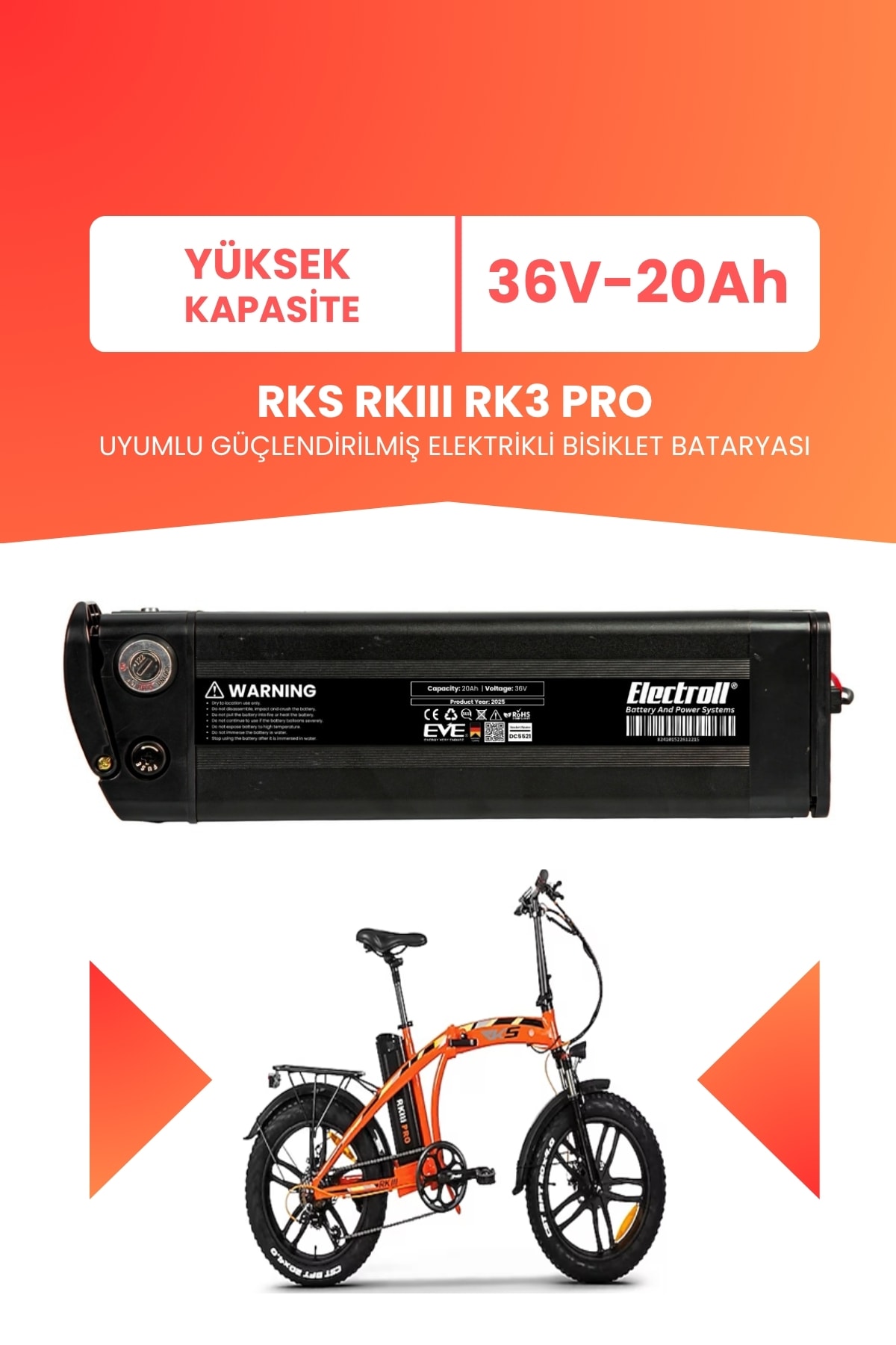 RKS RKIII RK3 PRO Uyumlu 36V 20Ah (Yüksek Kapasite) Güçlendirilmiş Elektrikli Bisiklet Batarya Tamir, Revizyon ve Pil Yenileme