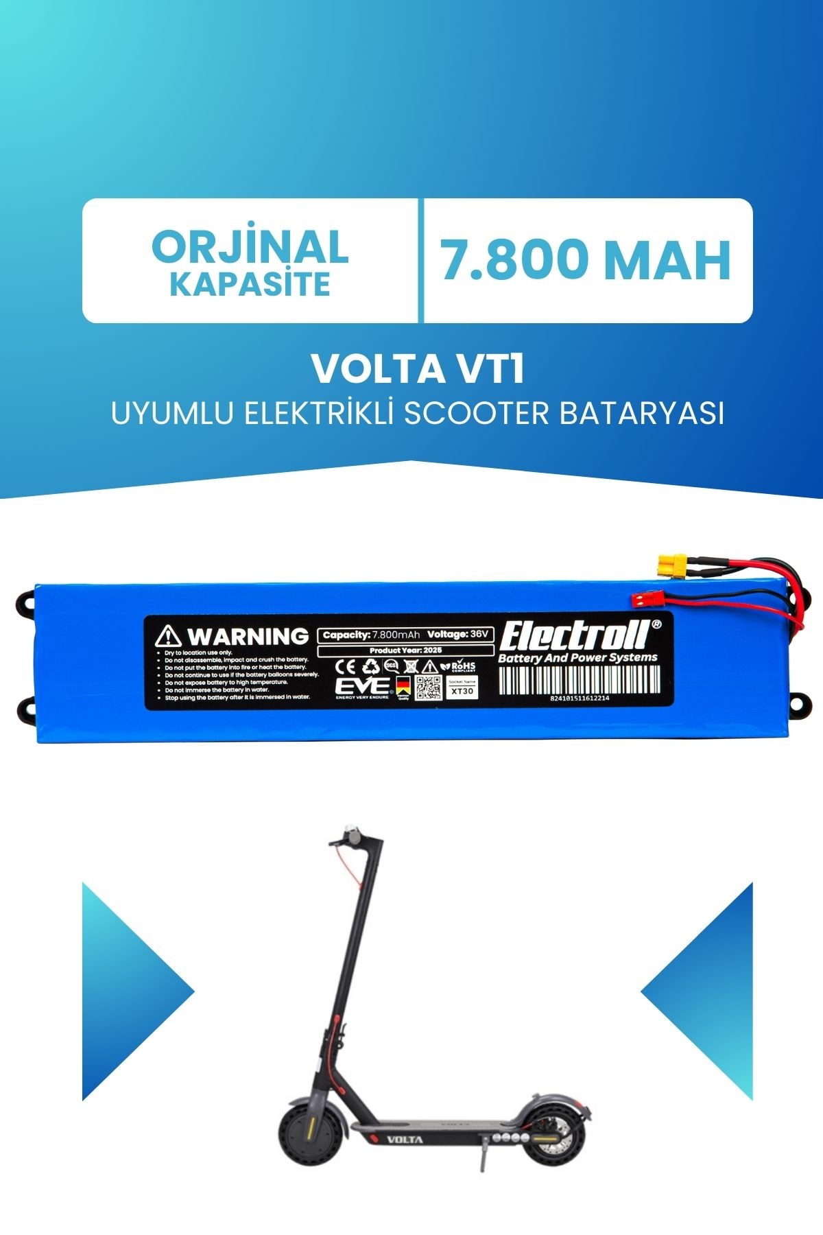 Volta Vt1 Batarya (ORJİNAL KAPASİTE) 36v 7800mah Pil 36v Elektrikli Scooter Bataryası Değişimi