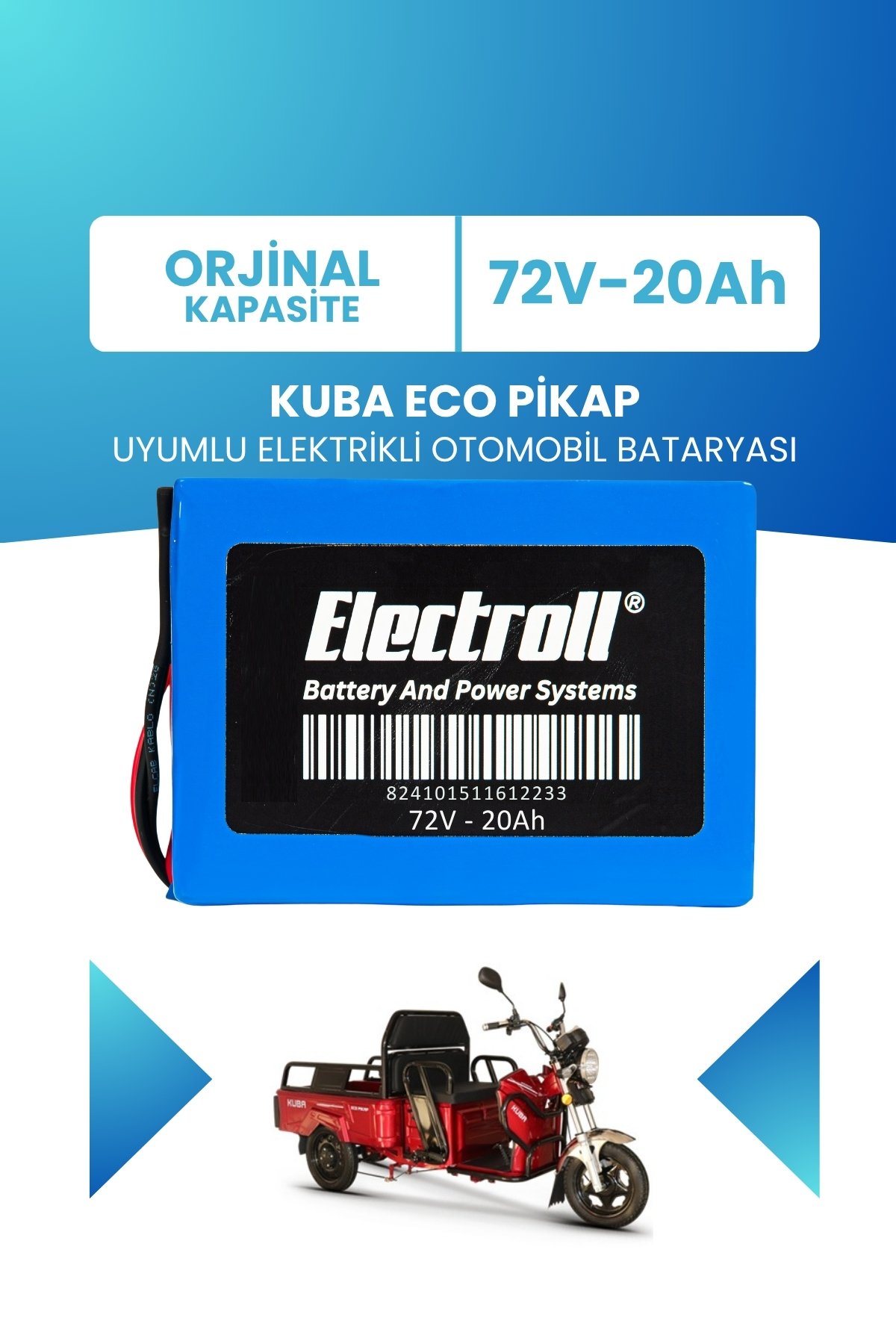Kuba Eco Pikap Uyumlu Batarya (Standart Kapasite) LiFePO4 72V 20Ah Elektrikli Otomobil Bataryası