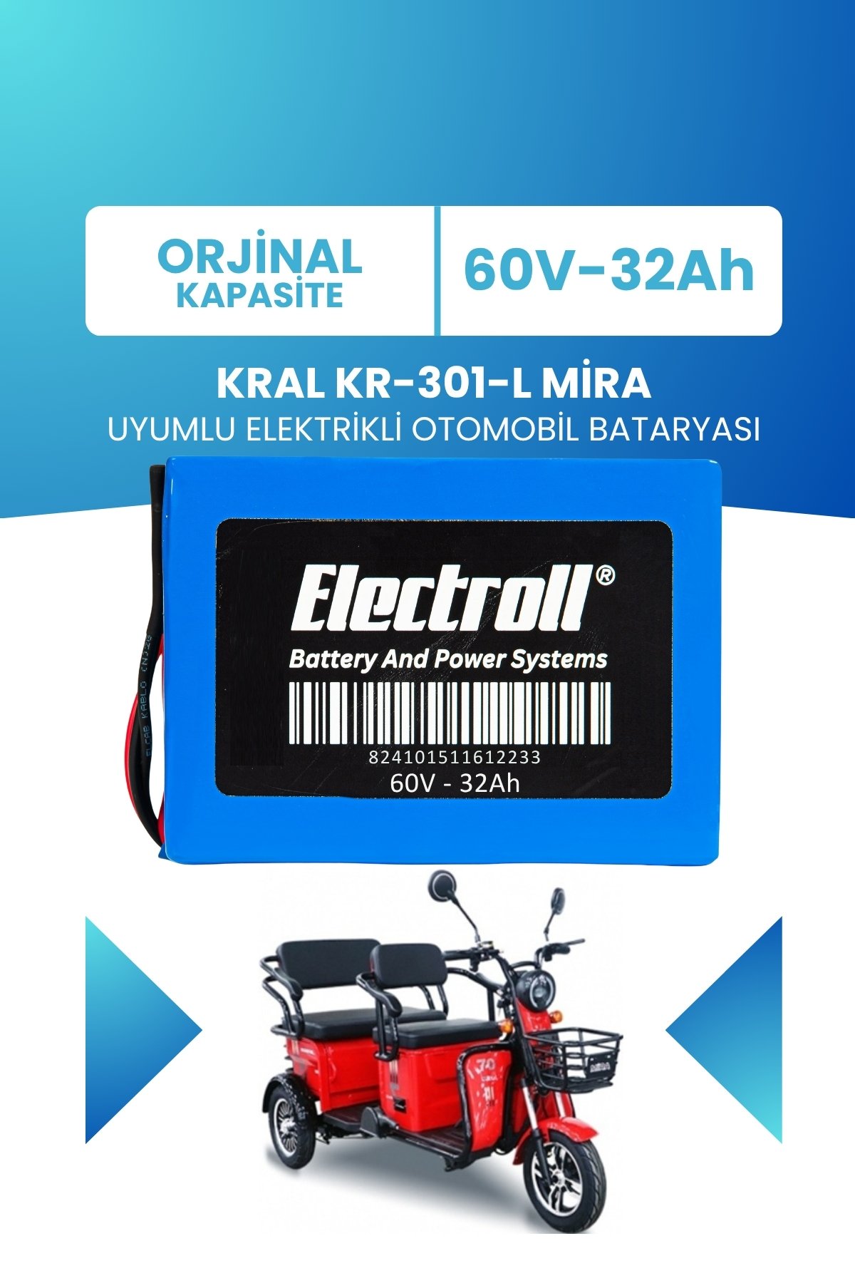 Kral Kr-301-L Mira Uyumlu Batarya (Standart Kapasite) Lifepo4 60V 32AH Elektrikli Otomobil Bataryası