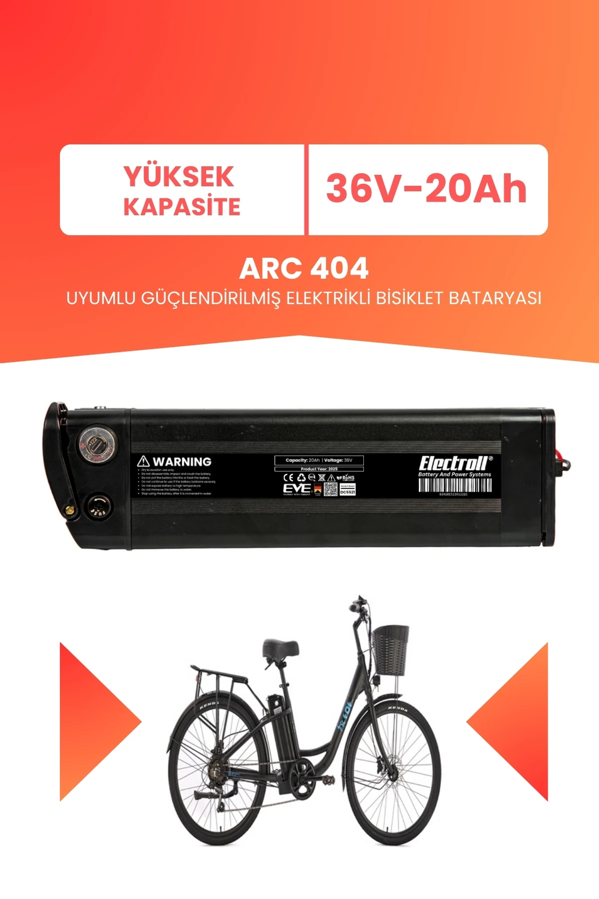 Arc 404 Uyumlu 36V 20Ah (Yüksek Kapasite) Güçlendirilmiş Elektrikli Bisiklet Batarya Tamir, Revizyon ve Pil Yenileme
