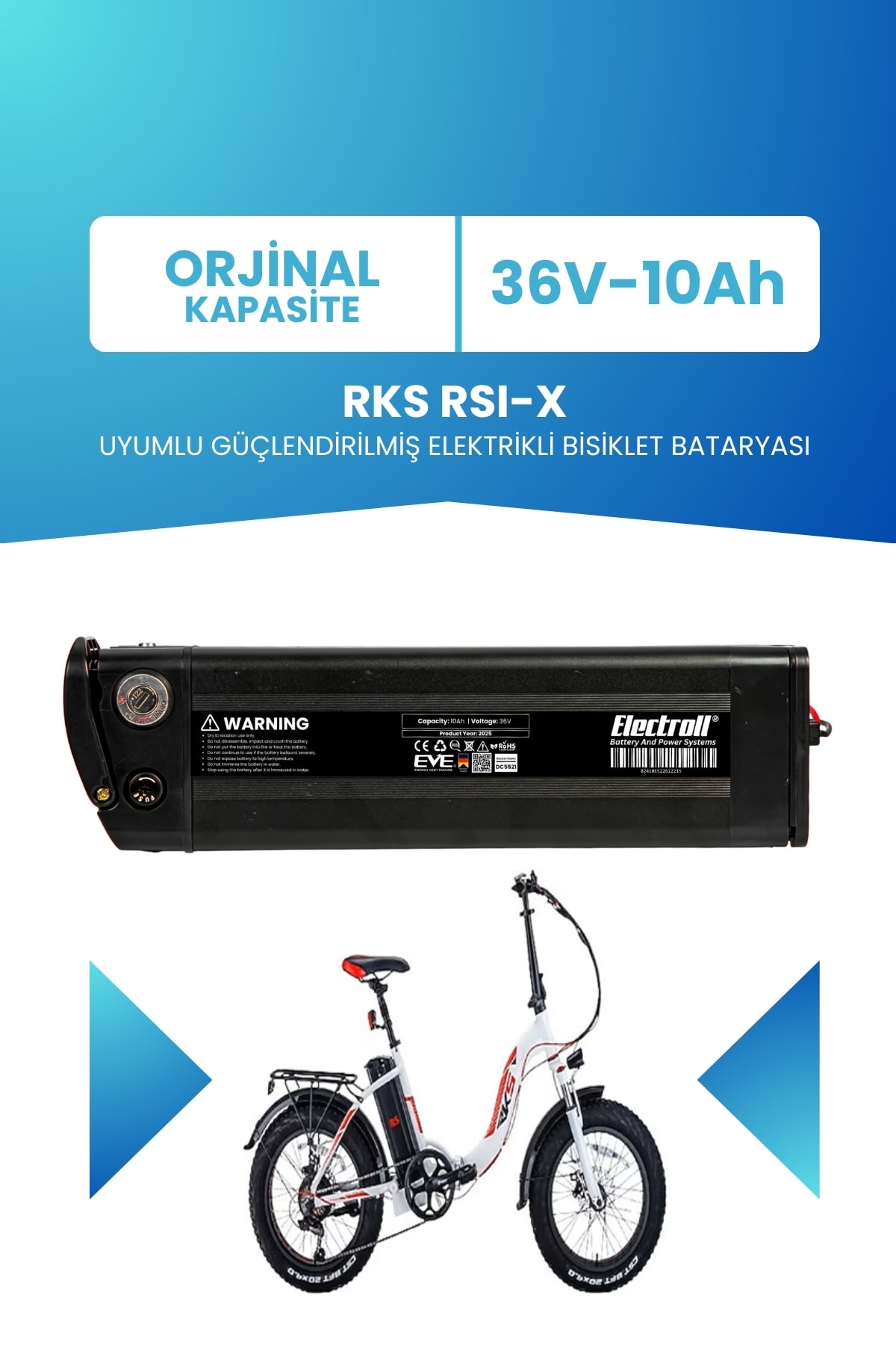 RKS RSI-X Uyumlu Güçlendirilmiş Elektrikli Bisiklet Bataryası