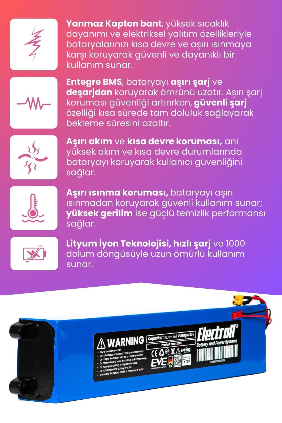 Volta Vt1 Batarya (ULTRA YÜKSEK KAPSİTE) 36v 12.800 Mah Elektrikli Scooter Bataryası