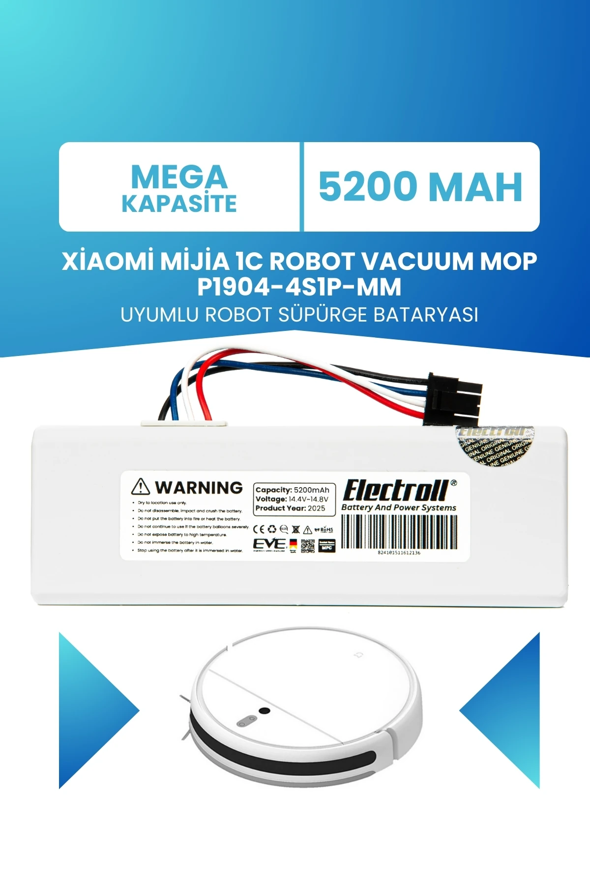 Xiaomi Mijia 1c Robot Vacuum Mop P1904-4s1p-mm Batarya 5200 Mah Mega Kapasite Robot Süpürge Pili