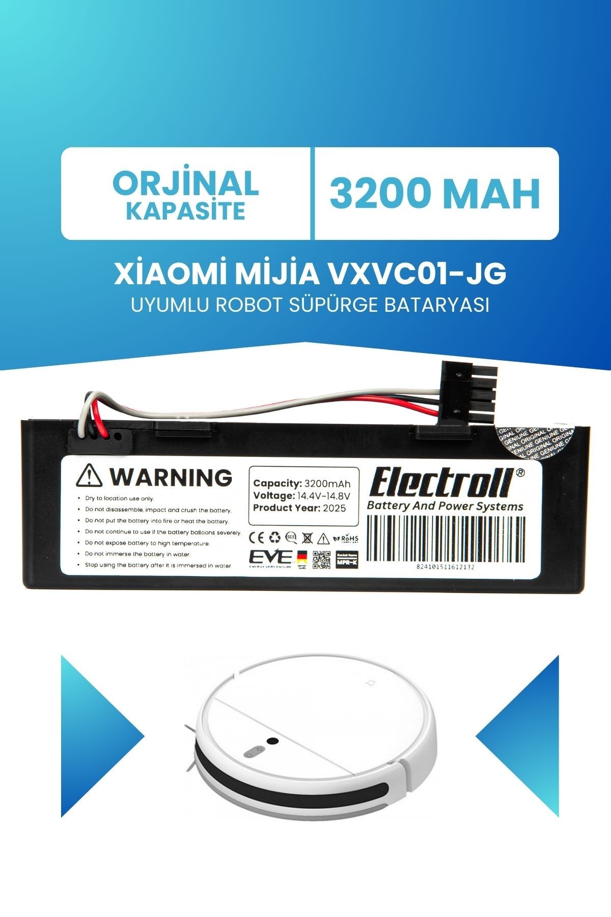 Haier Jx59 Uyumlu Batarya (ORJİNAL KAPASİTE) 3200mah Pil Robot Süpürge Bataryası Değişimi