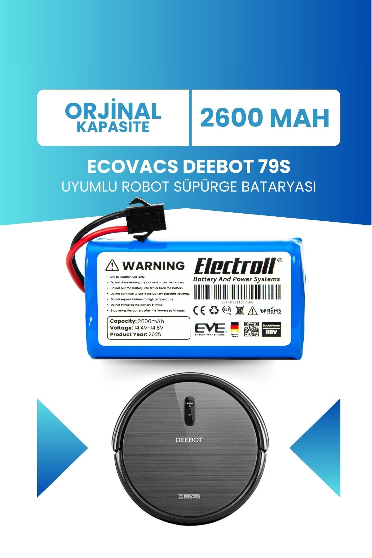 Ecovacs Deebot 79s Uyumlu Batarya (ORJİNAL KAPASİTE) 2600mah Pil Robot Süpürge Bataryası