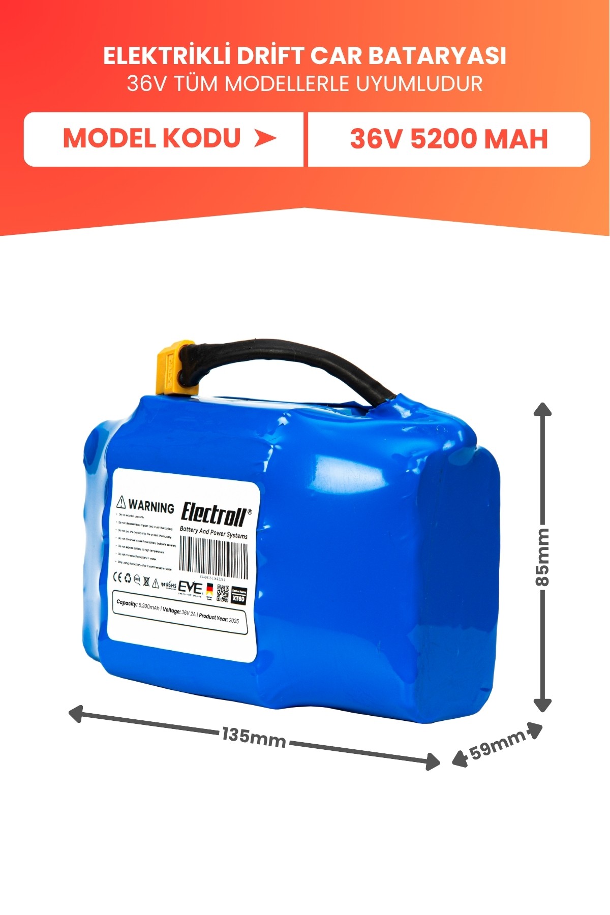 Drift Car Bataryası 36v 5.200mah (YÜKSEK KAPASİTE) Güçlendirilmiş Batarya