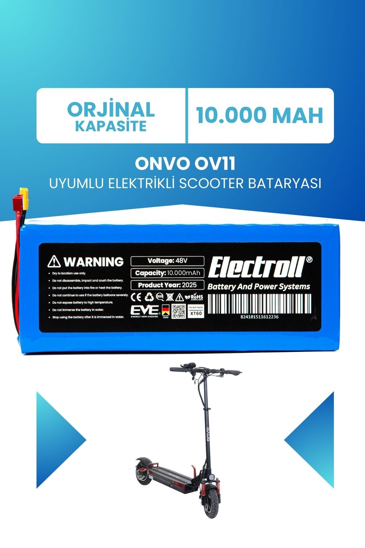 Onvo Ov11 Batarya (ORJİNAL KAPASİTE) 48v 10.000mah Pil Elektrikli Scooter Bataryası Değişimi