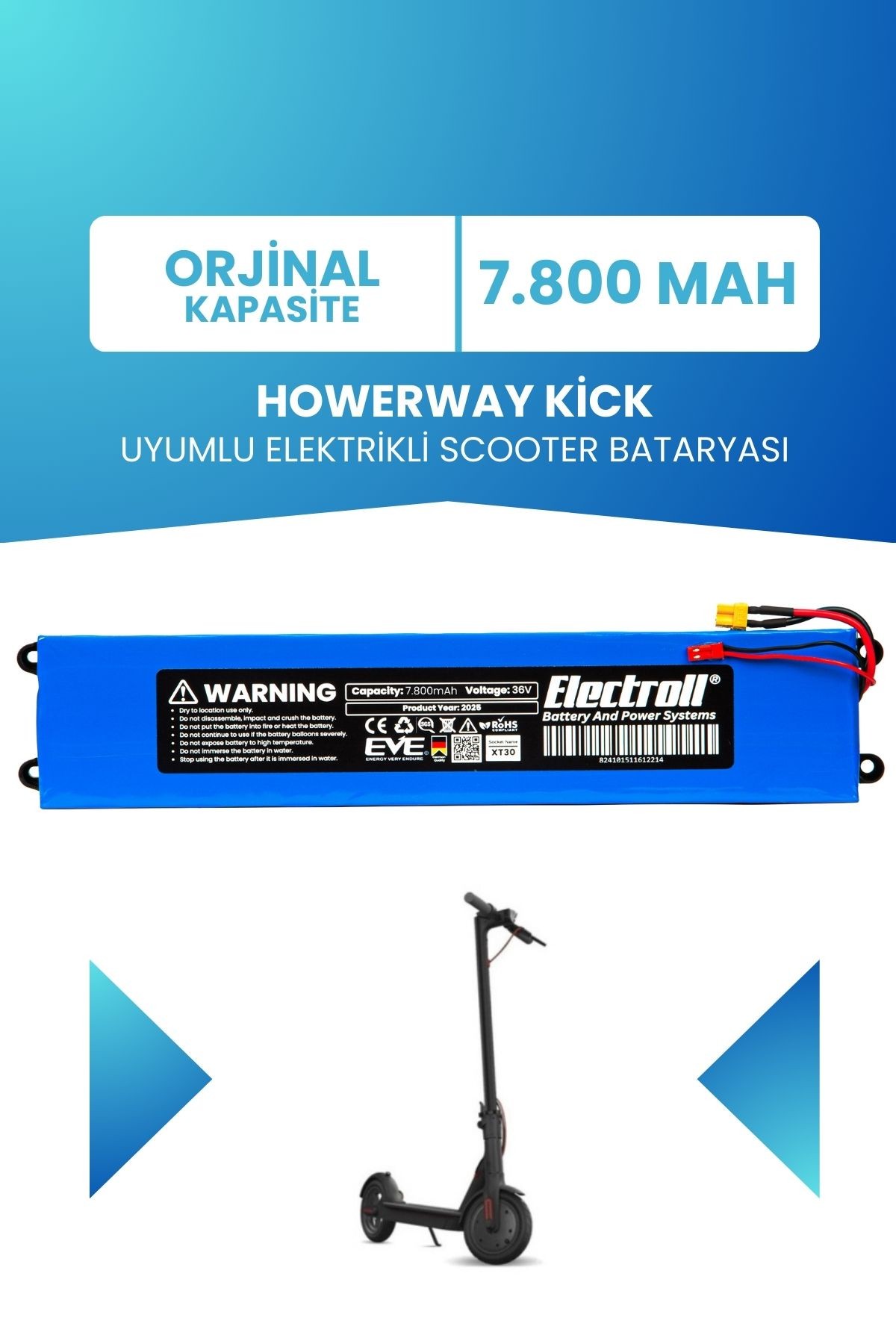 Howerway Kick Elektrikli Scooter Bataryası (ORJİNAL KAPASİTE)7.800mAh Uyumlu