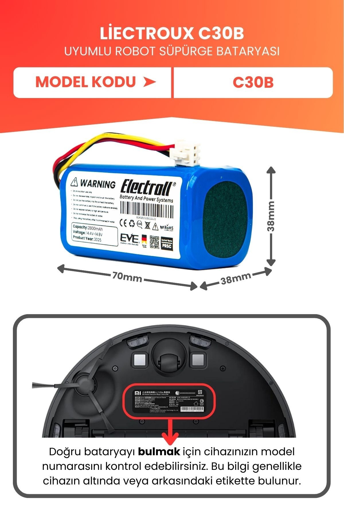 Liectroux C30B Uyumlu Batarya (YÜKSEK KAPASİTE) 2800mah Pil Robot Süpürge Batarya Değişimi