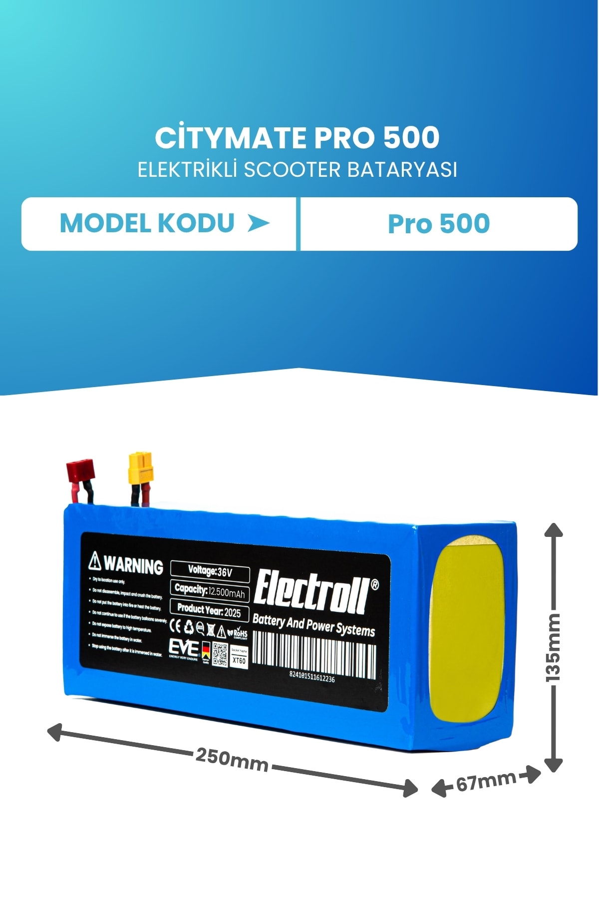 Citymate Pro 500 Batarya (ORJİNAL KAPASİTE) 36v 12.500mah Pil Elektrikli Scooter Bataryası Değişimi