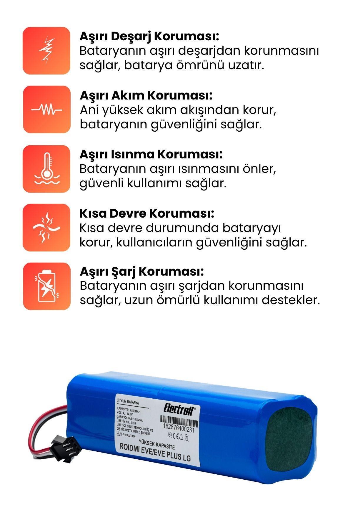 ROIDMI EVE/EVE PLUS ROBOT SÜPÜRGE BATARYASI (LG M29 HÜCRELİ) YÜKSEK KAPASİTE BATARYA