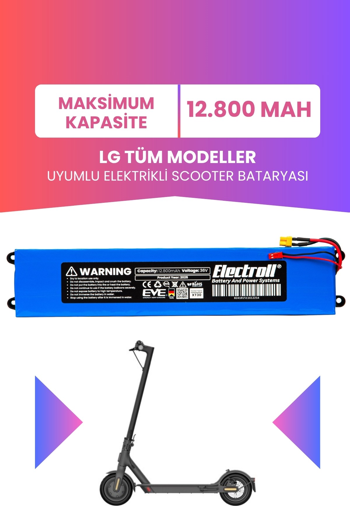 Lg Tüm Modeller Uyumlu Batarya (Maksimum Kapasite) 36v 12.800Mah Elektrikli Scooter Bataryası