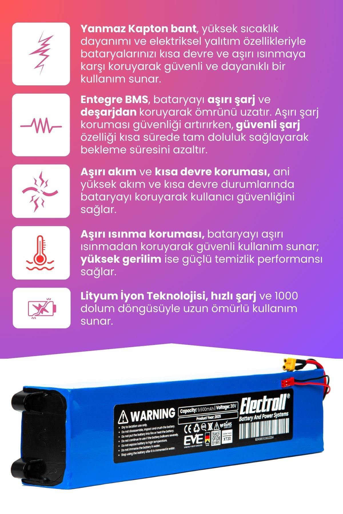 Mobil Urban E-GO2 Batarya (ULTRA YÜKSEK KAPASİTE) 36v 9.600mah Pil Elektrikli Scooter Bataryası