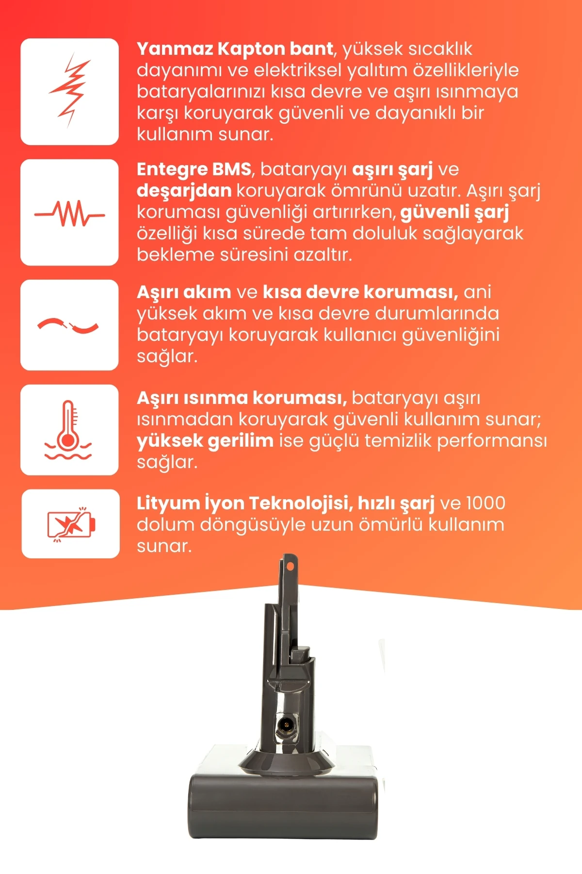 Dyson V7 Origin Uyumlu Batarya (YÜKSEK KAPASİTE) 21.6 V 2800mah Dikey Süpürge Bataryası