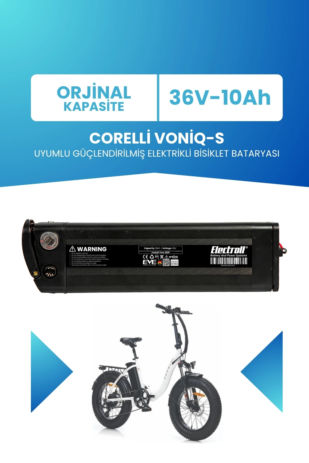 Corelli Voniq-S Uyumlu 36V 10Ah Güçlendirilmiş Elektrikli Bisiklet Batarya Tamir, Revizyon ve Pil Yenileme