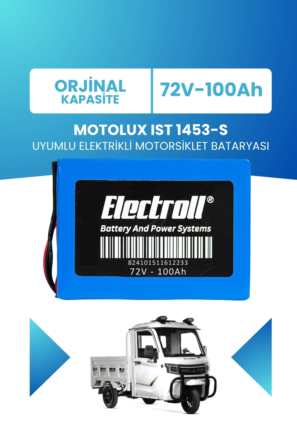 Motolux IST 1453-S Uyumlu Batarya (Standart Kapasite) LiFePO4 72V 100Ah Elektrikli Motorsiklet Bataryası