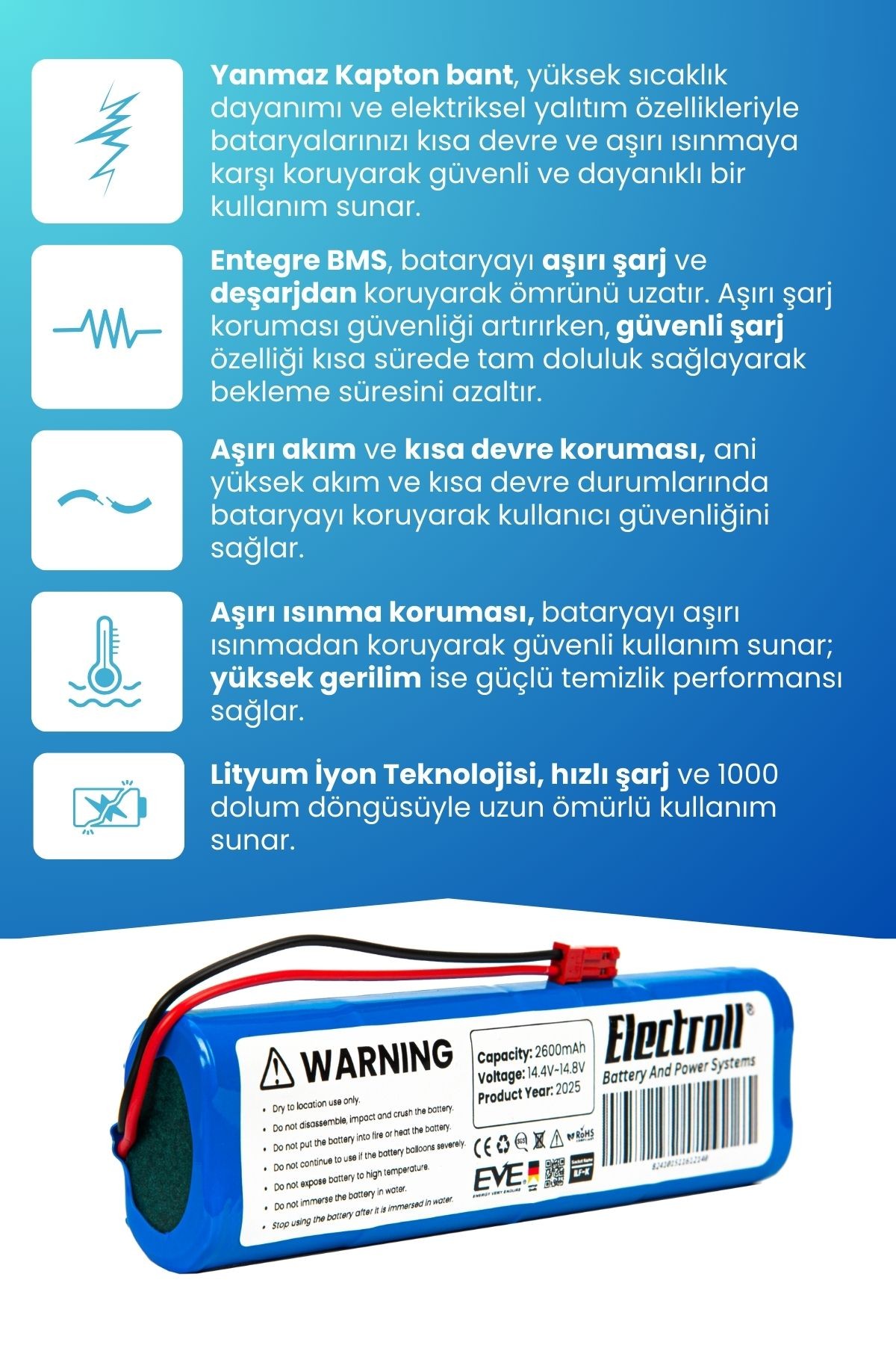 Ilife V80 Uyumlu Batarya (Orjinal Kapasite) 2600MAH Pil Robot Süpürge Batarya Değişimi