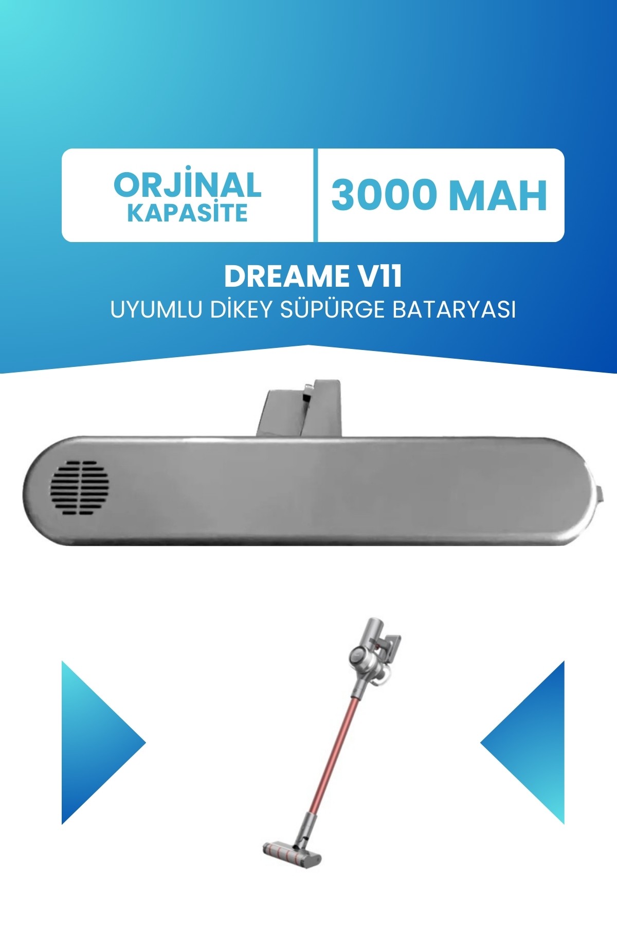Dreame V11 Uyumlu Batarya (STANDART KAPASİTE) 25.2 V 3000mah Pil Şarjlı Dikey Süpürge Bataryası