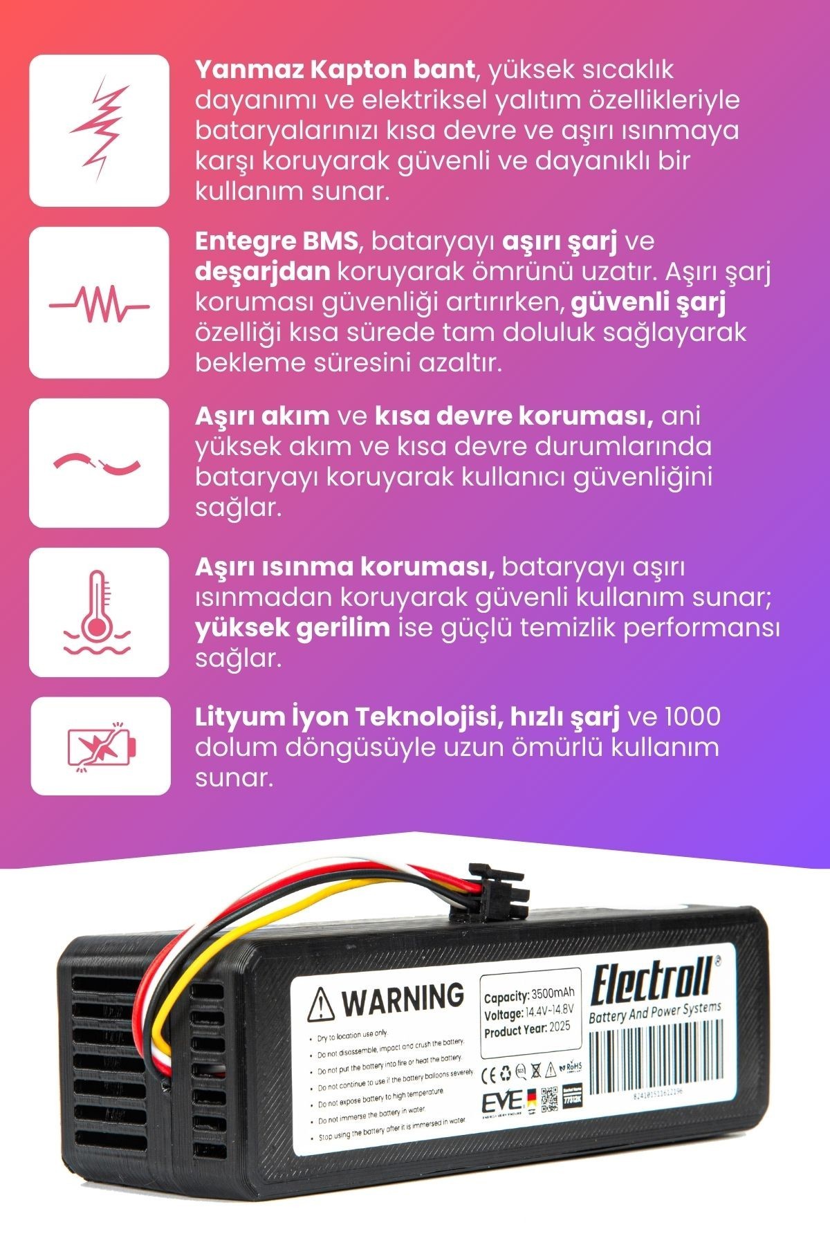 Samsung Vr3mb77312k Uyumlu Batarya (MAKSİMUM KAPASİTE) 7000mah Pil Robot Süpürge Bataryası