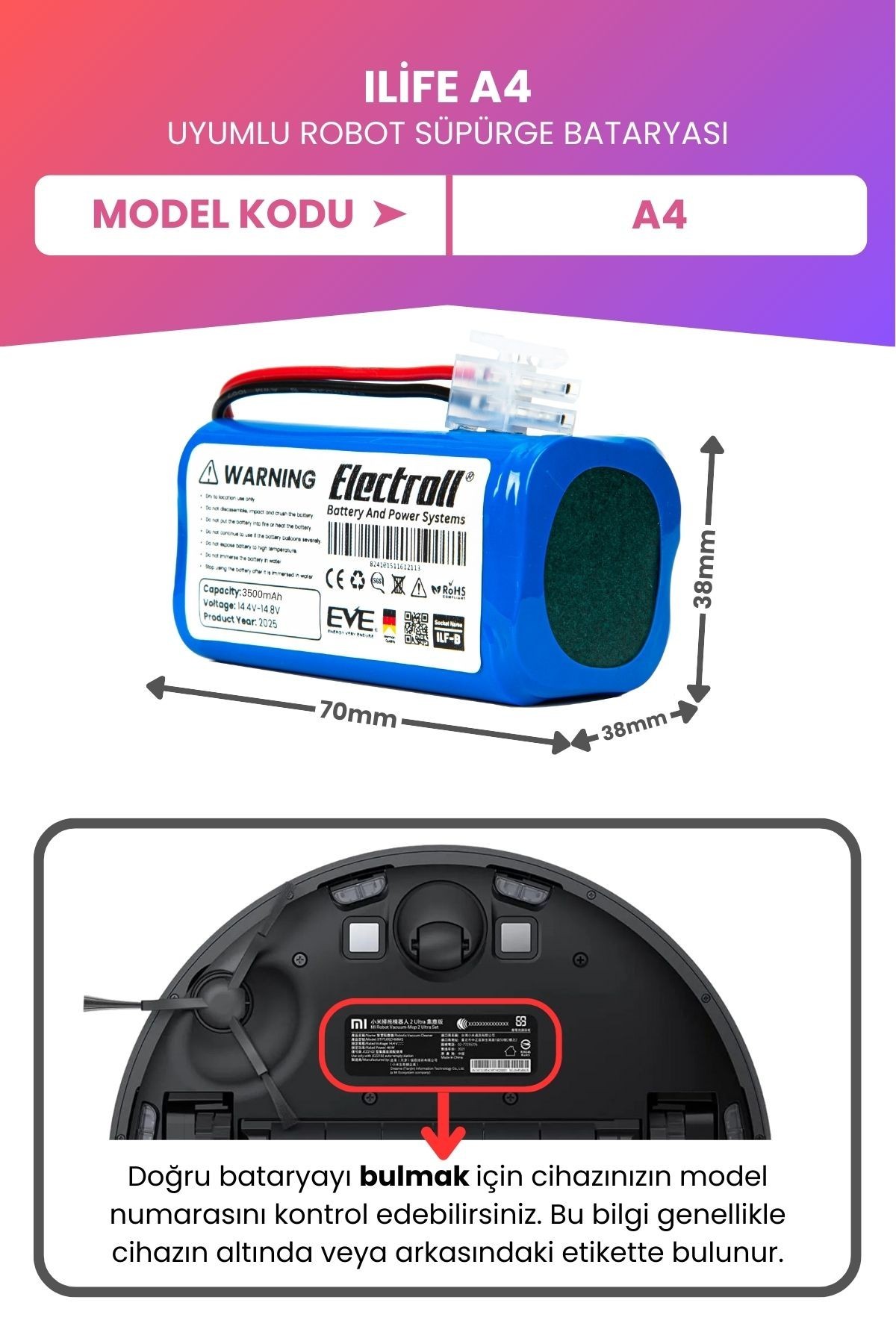 Ilife A4 Uyumlu Batarya (MAKSİMUM KAPASİTE) 3500mah Robot Süpürge Bataryası Değişimi