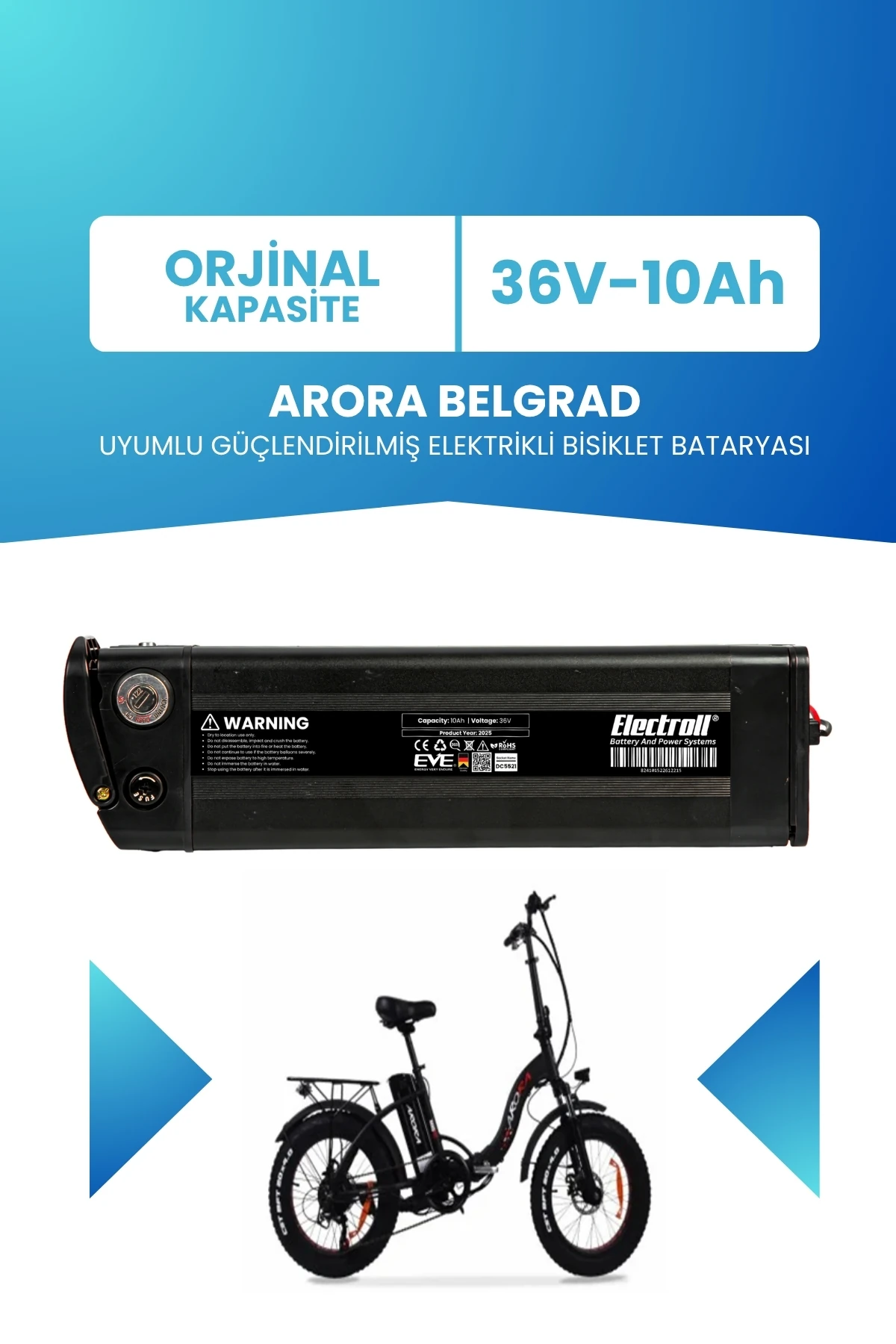 Arora Belgrad Uyumlu 36V 10Ah Güçlendirilmiş Elektrikli Bisiklet Batarya Tamir, Revizyon ve Pil Yenileme