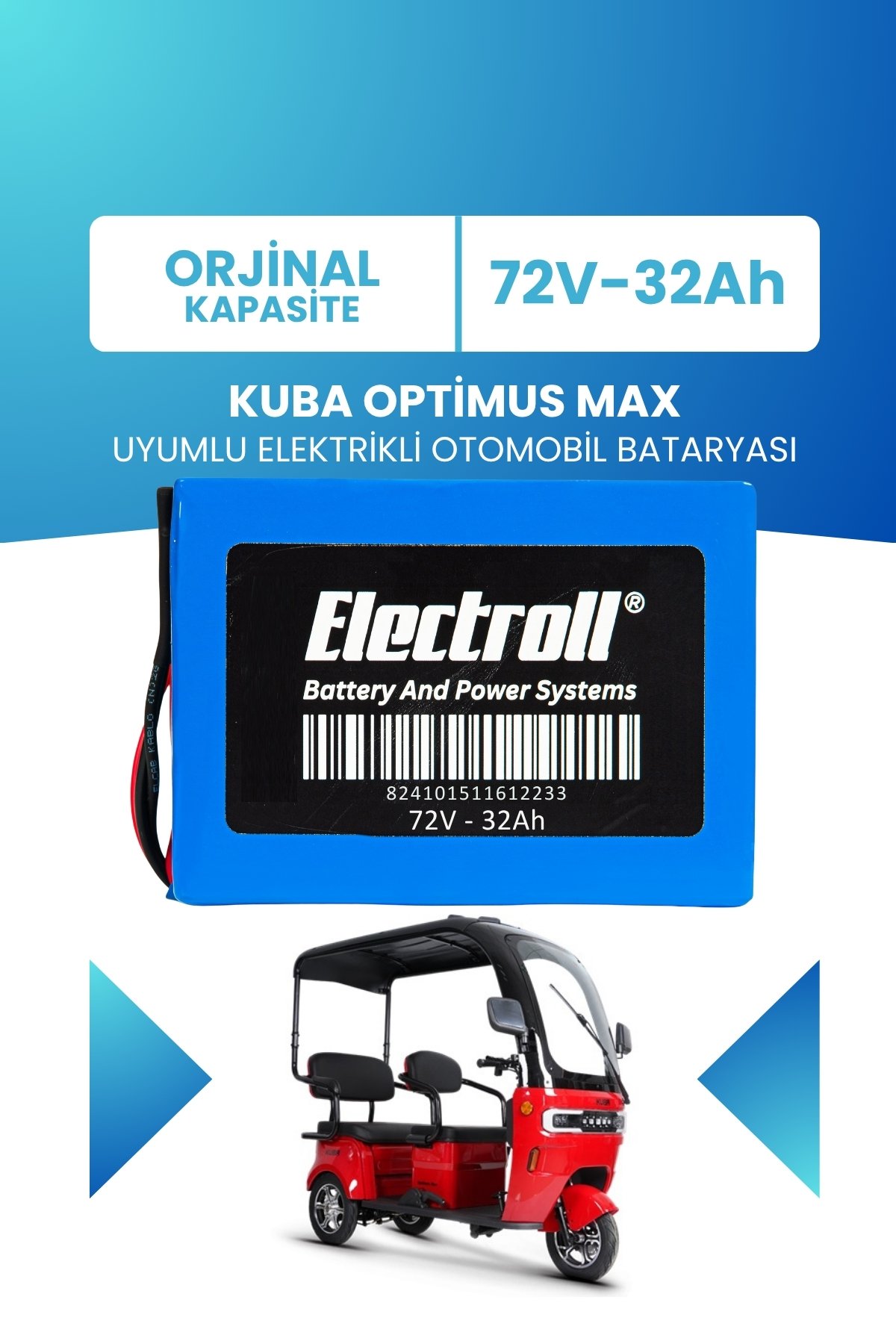 Kuba Optimus Max Uyumlu Batarya (Standart Kapasite) LiFePO4 72V 32Ah Elektrikli Otomobil Bataryası