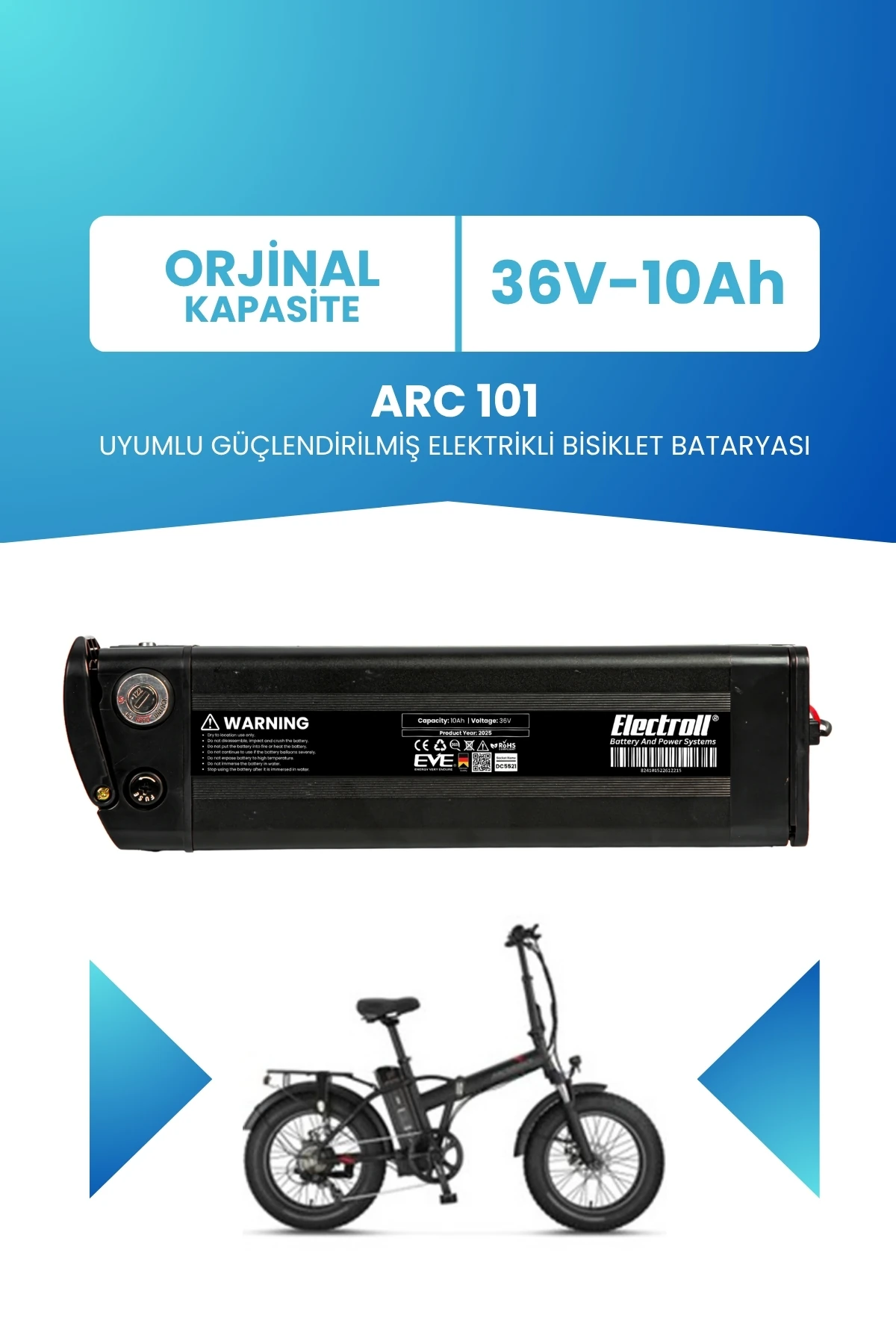 Arc 101 Uyumlu 36V 10Ah Güçlendirilmiş Elektrikli Bisiklet Bataryası