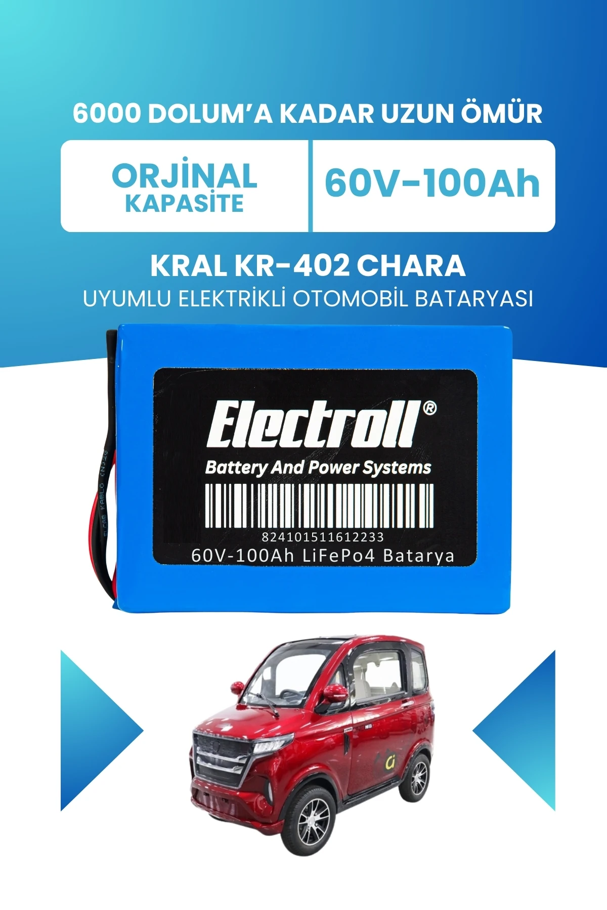 Kral Kr-402 Chara LiFePO4 Batarya 60V 100AH Uzun Ömürlü | Electroll