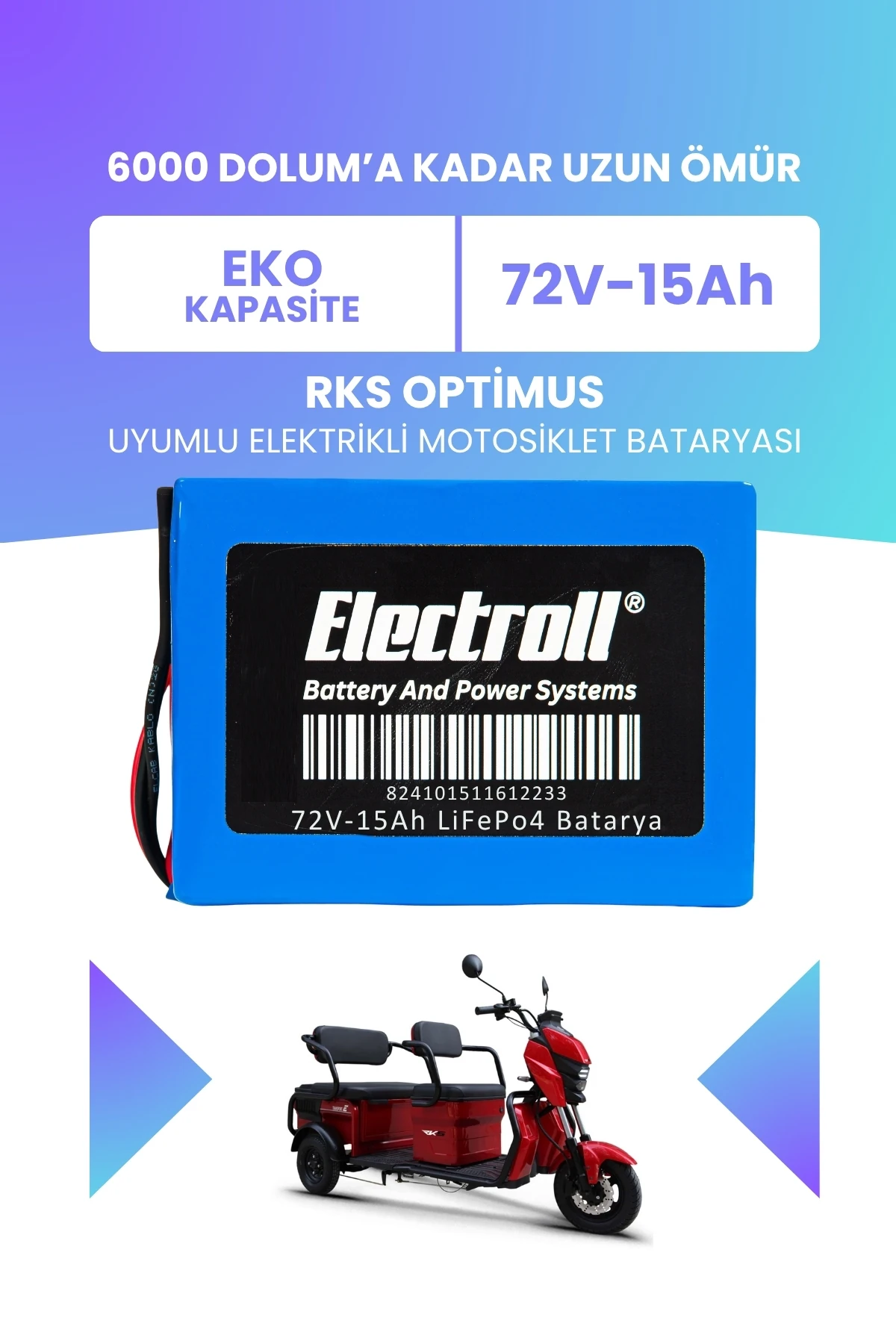 33 Rks Rks Optimus Batarya (Eko Kapasite) LiFePO4 72V 15Ah Elektrikli ...