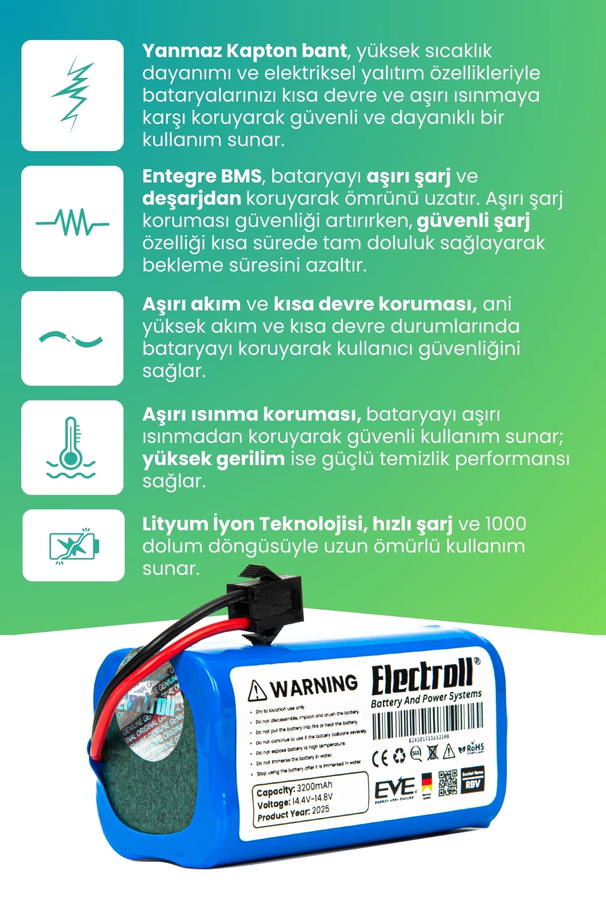 Tesvor X500 Uyumlu Batarya (ULTRA YÜKSEK KAPASİTE) 3200mah Pil Robot Süpürge Bataryası