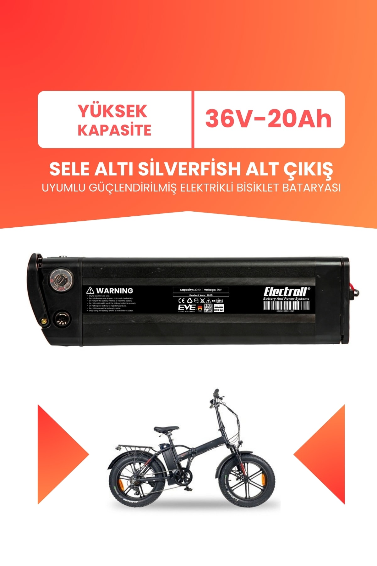 Sele Altı Silverfish Uyumlu 36V 20Ah (Yüksek Kapasite) Güçlendirilmiş Elektrikli Bisiklet Batarya Tamir, Revizyon ve Pil Yenileme