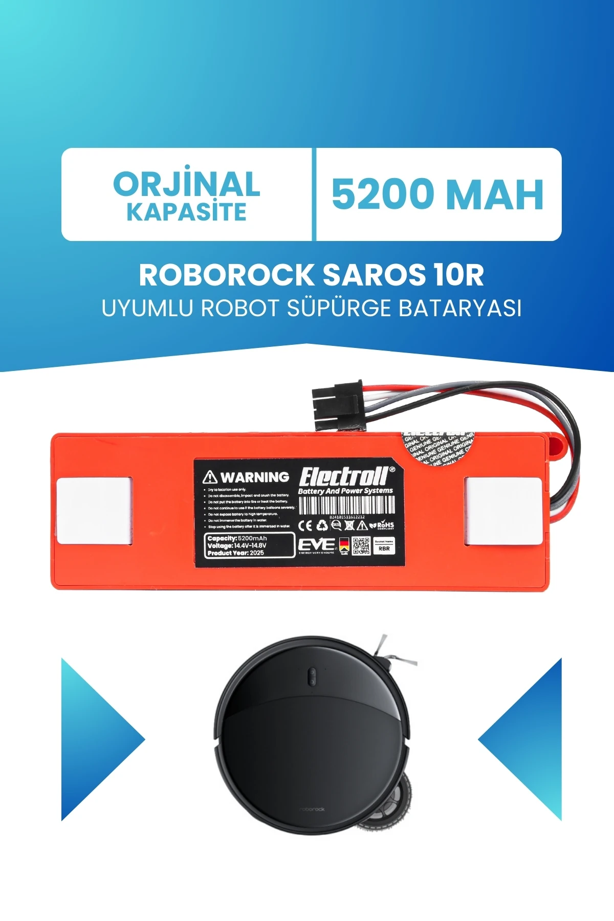 ROBOROCK SAROS 10R Uyumlu Batarya (Orjinal Kapasite) 5200MAH Pil Robot Süpürge Batarya Değişimi