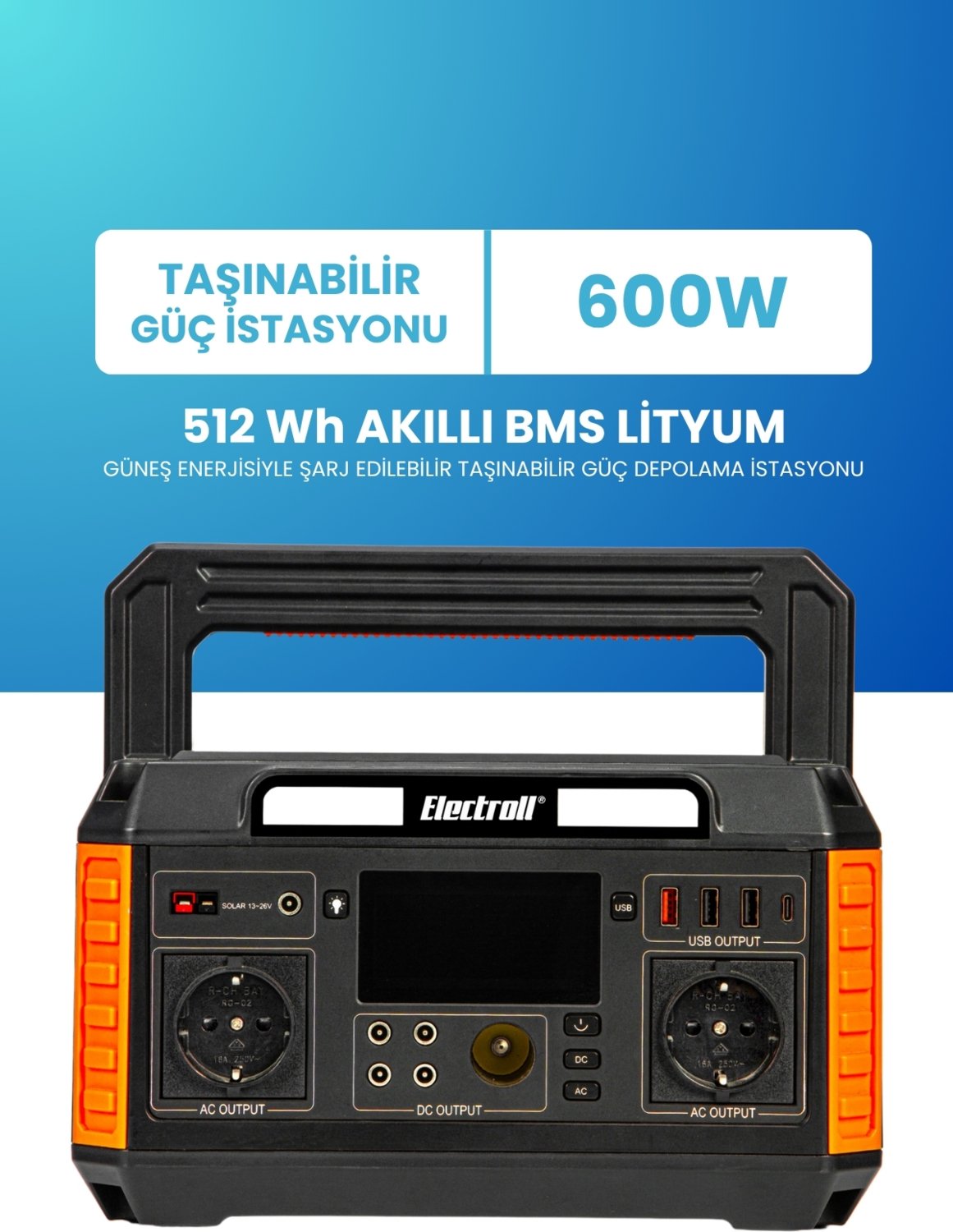 600w 512wh Akıllı Bms Lityum Güneş Enerjili Taşınabilir Güç Depolama İstasyonu